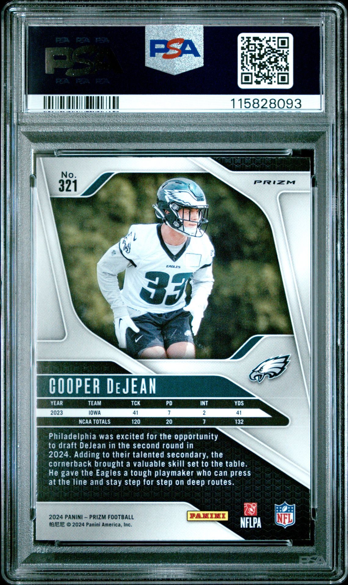 2024 Panini Prizm Cooper Dejean #321 (Disco Prizm) Gem Mt 10 back