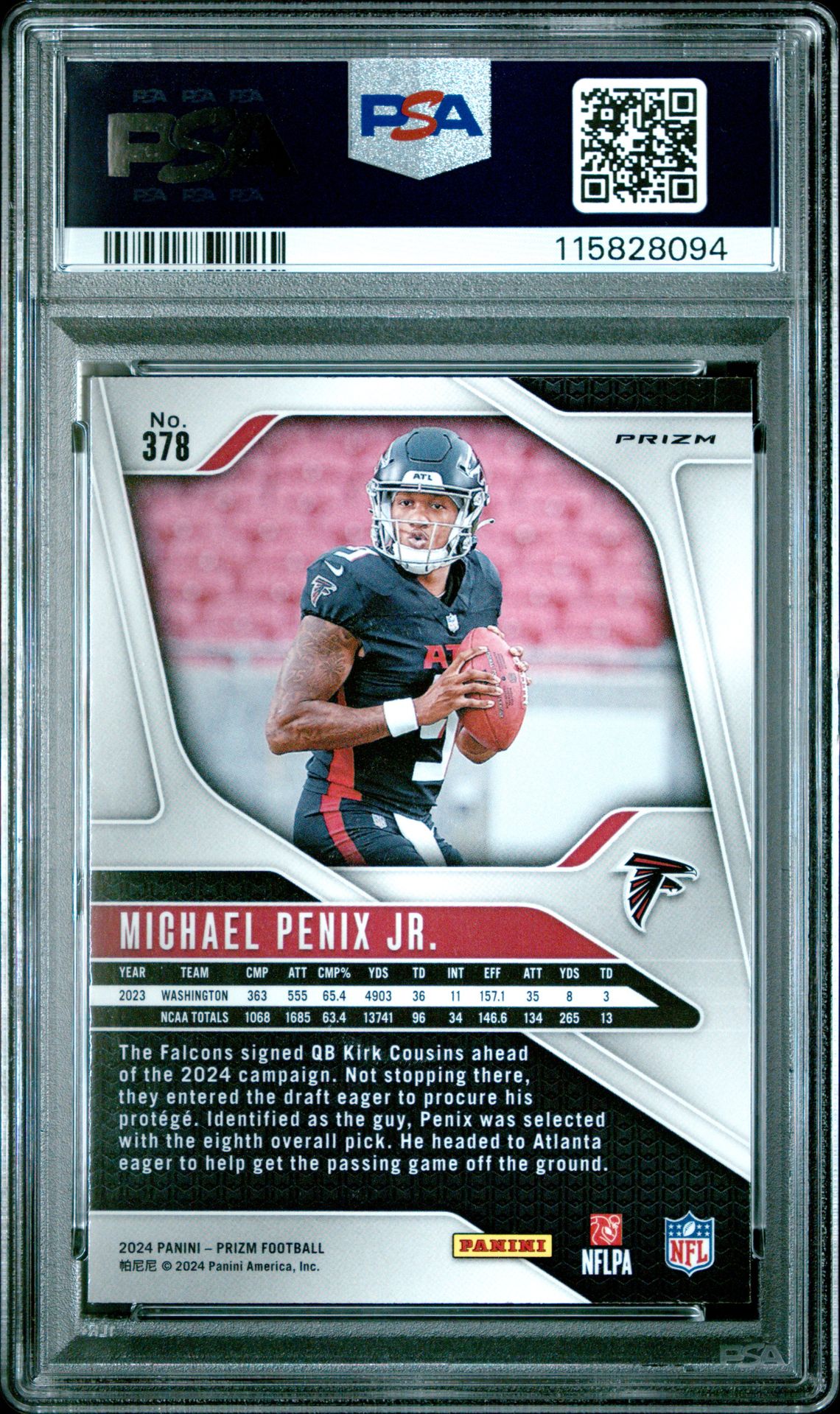 2024 Panini Prizm Michael Penix Jr. #378 (Disco Prizm) Gem Mt 10 back