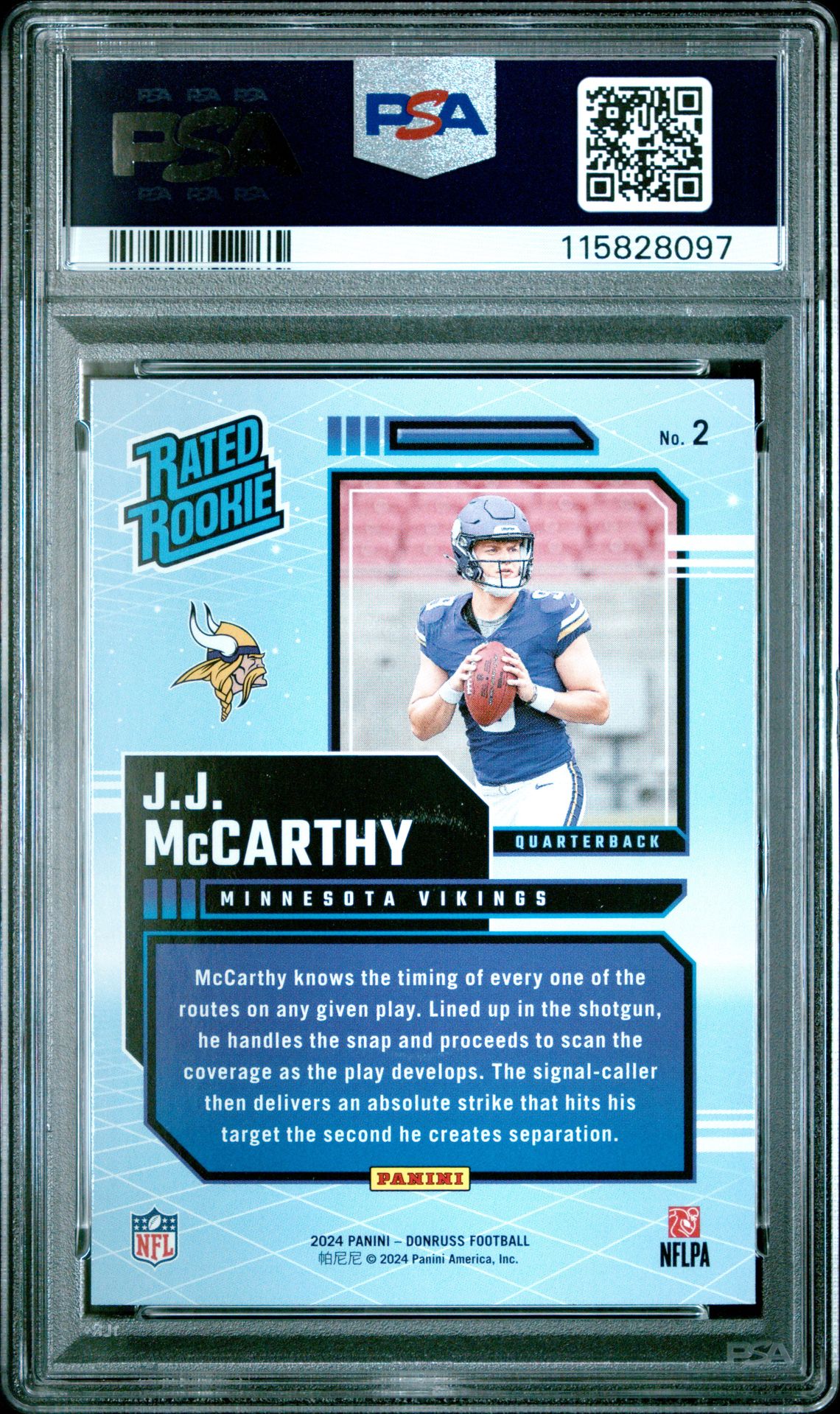2024 Panini Donruss Rated Rookies Retro Jj Mccarthy #2 Gem Mt 10 back