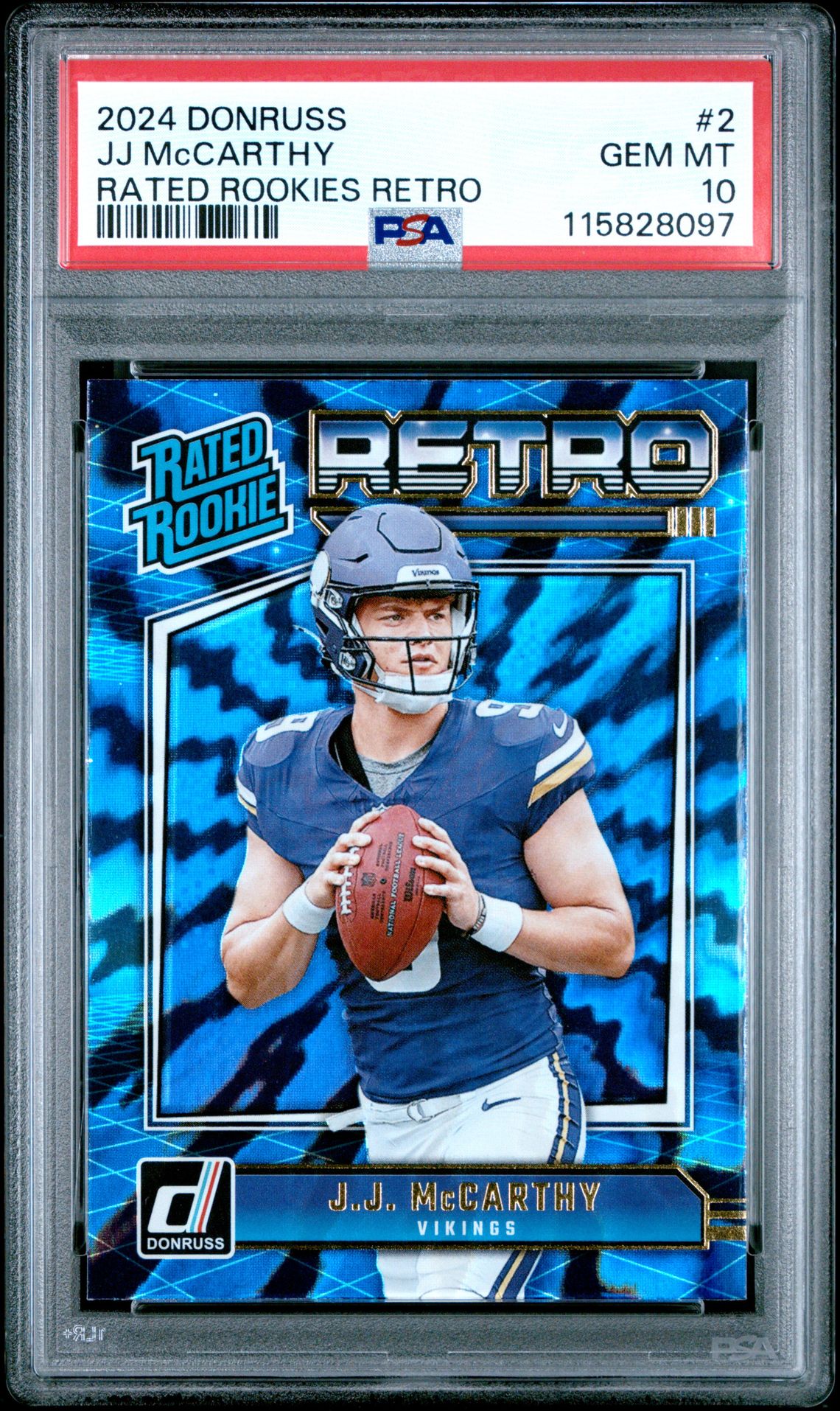 2024 Panini Donruss Rated Rookies Retro Jj Mccarthy #2 Gem Mt 10 front