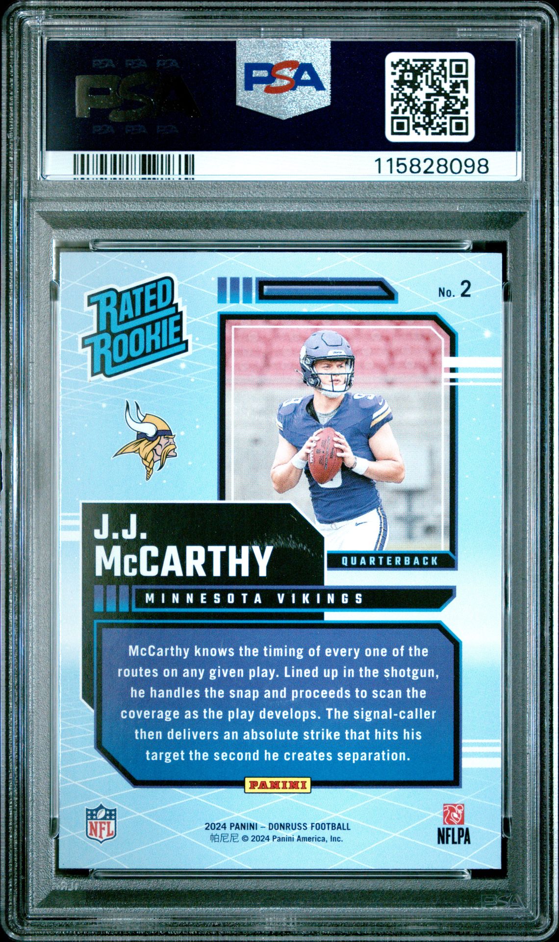 2024 Panini Donruss Rated Rookies Retro Jj Mccarthy #2 Gem Mt 10 back