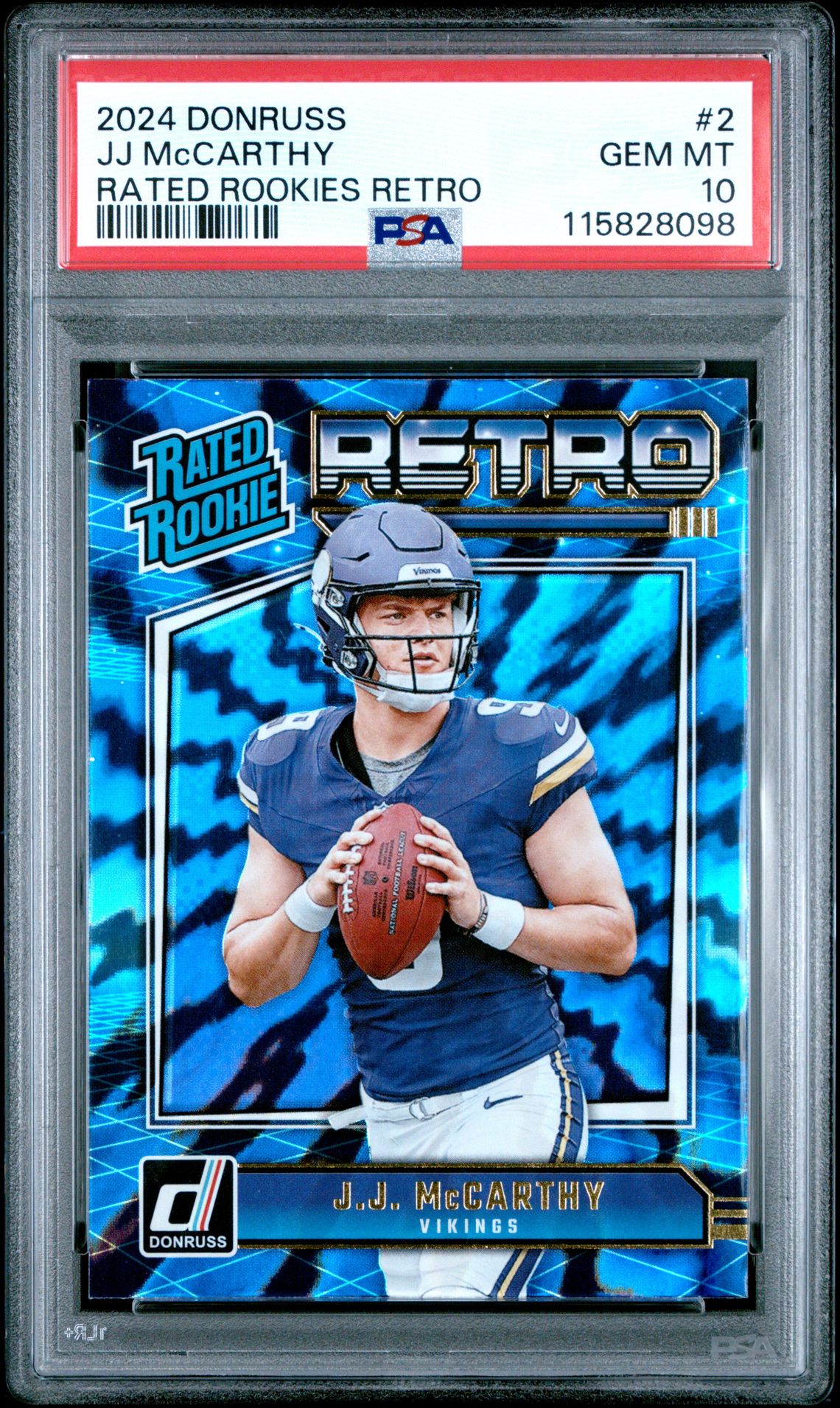 2024 Panini Donruss Rated Rookies Retro Jj Mccarthy #2 Gem Mt 10 front