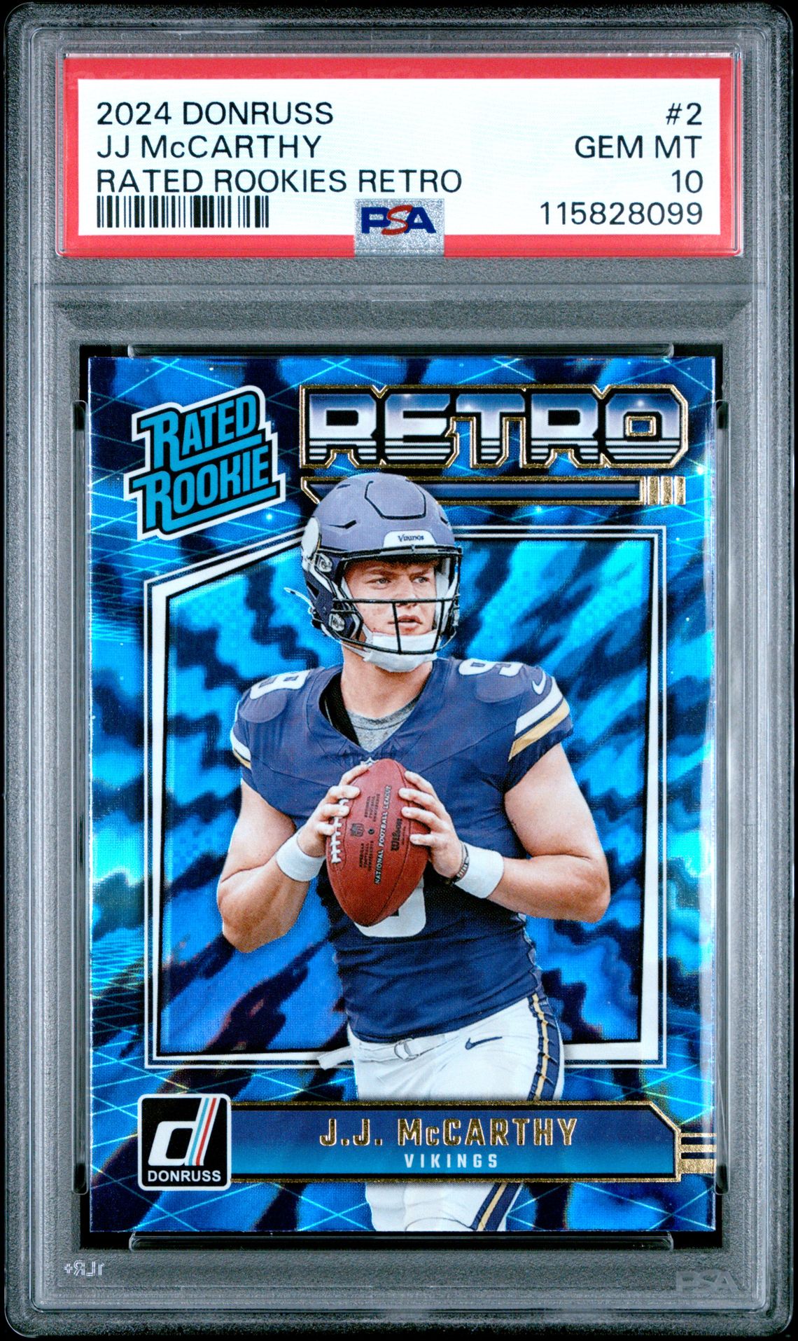 2024 Panini Donruss Rated Rookies Retro Jj Mccarthy #2 Gem Mt 10 front