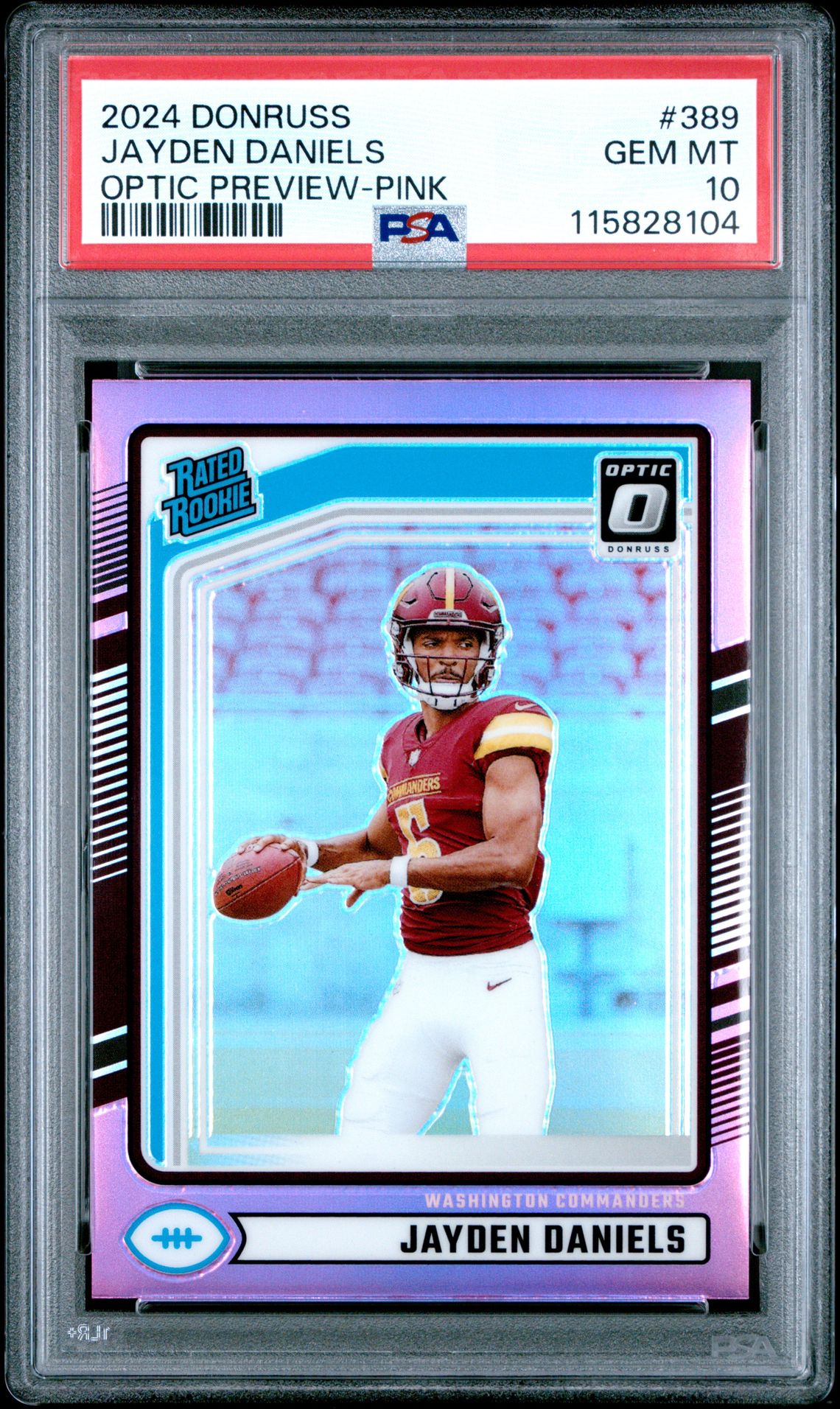 2024 Panini Donruss Jayden Daniels #389 (Optic Preview-Pink) Gem Mt 10 front