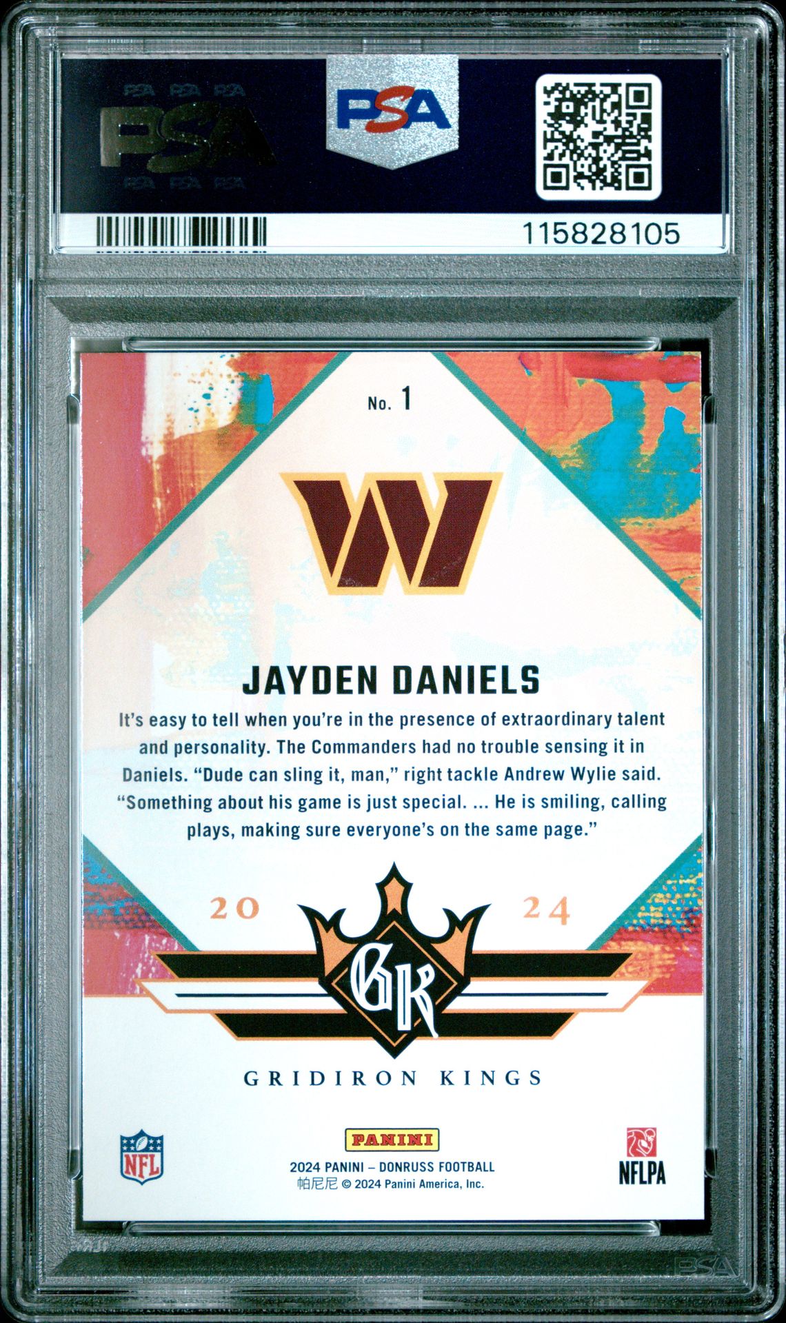 2024 Panini Donruss Rookie Gridiron Kings Jayden Daniels #1 Gem Mt 10 back