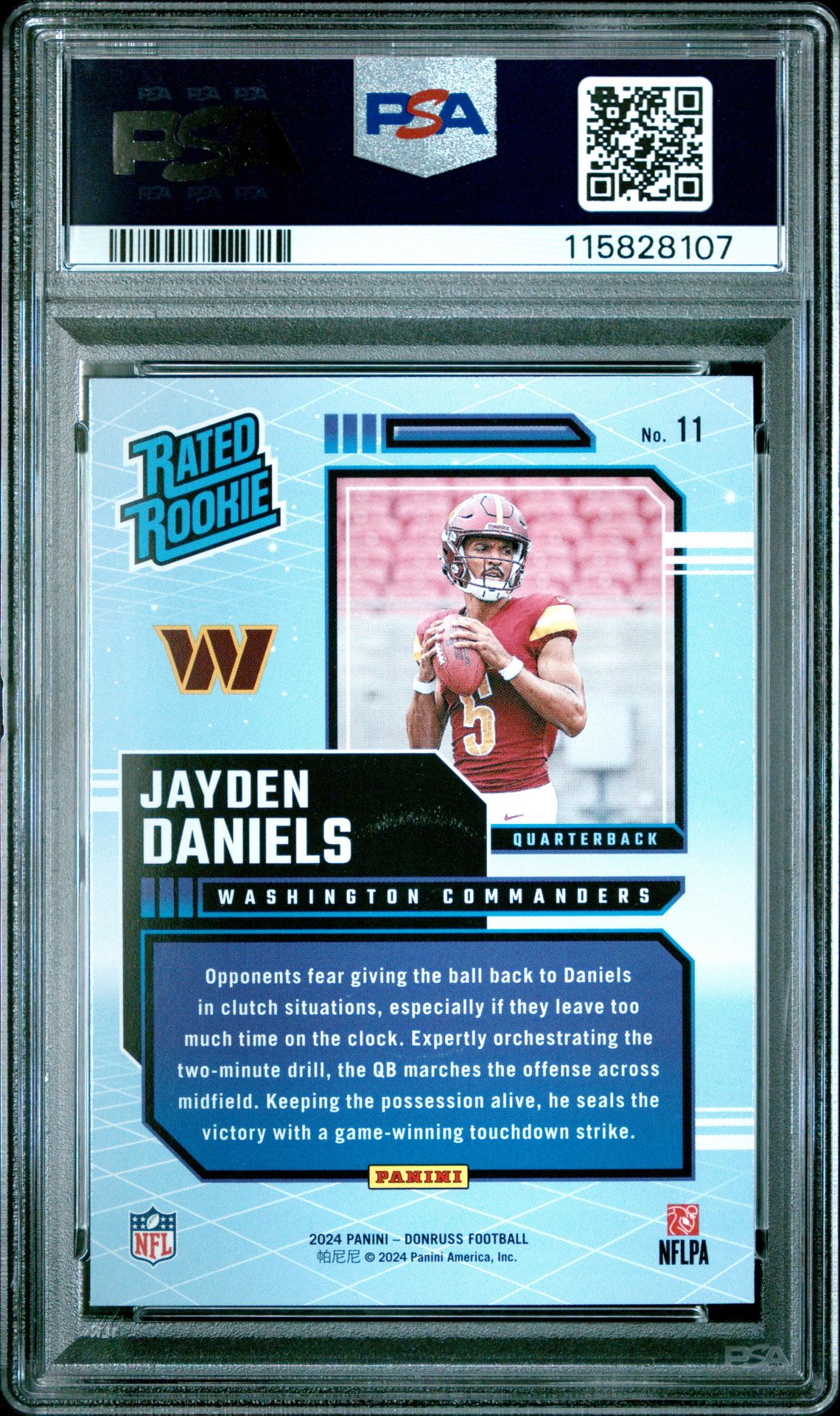 2024 Panini Donruss Rated Rookies Retro Jayden Daniels #11 Gem Mt 10 back