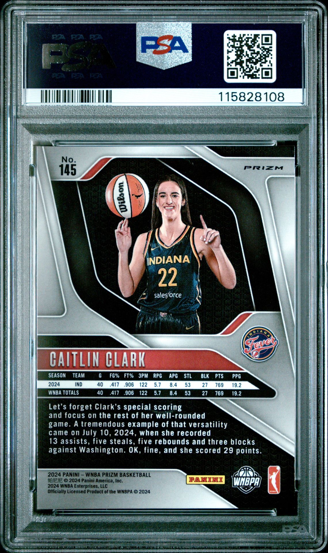 2024 Panini Prizm Wnba Caitlin Clark #145 (Orange Ice) Mint 9 back