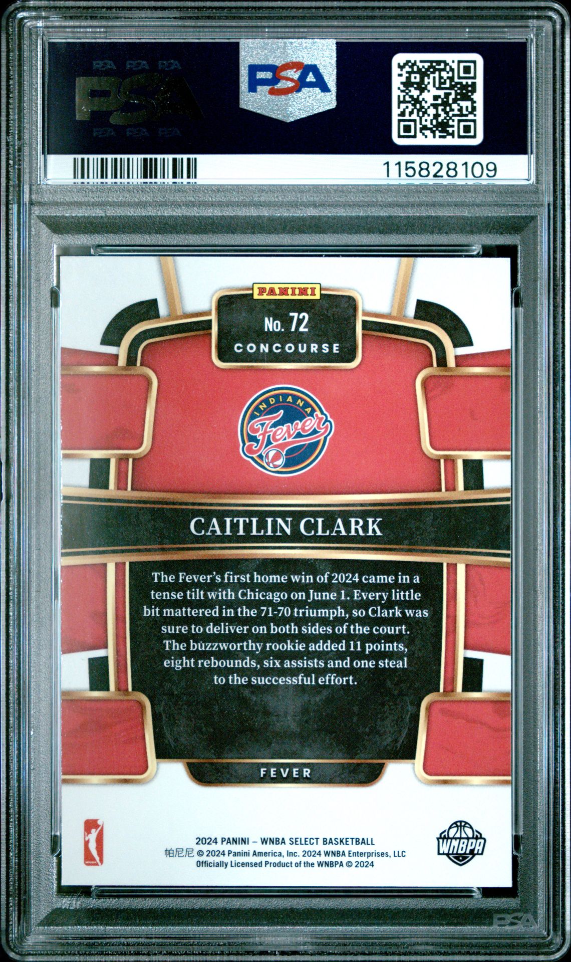 2024 Panini Select Wnba Caitlin Clark #72 Gem Mt 10 back