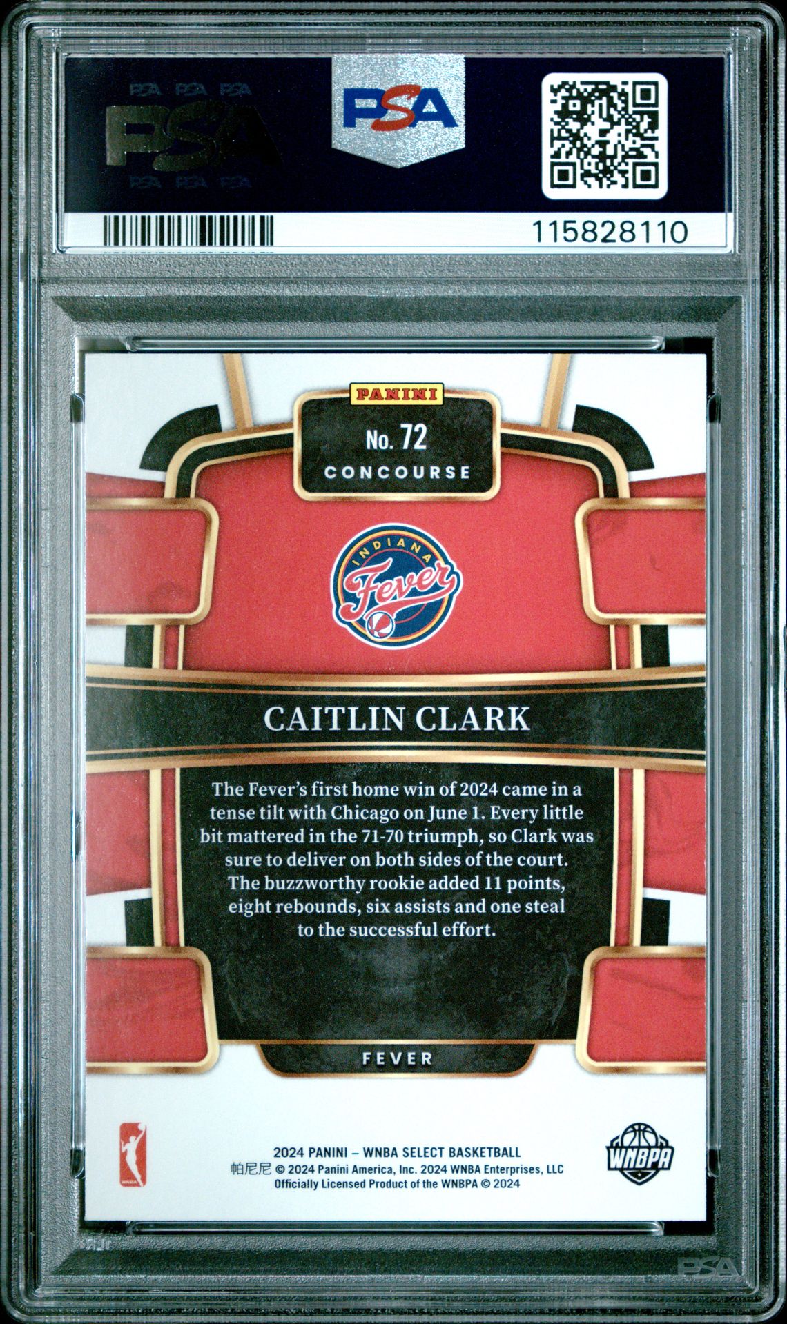 2024 Panini Select Wnba Caitlin Clark #72 Gem Mt 10 back