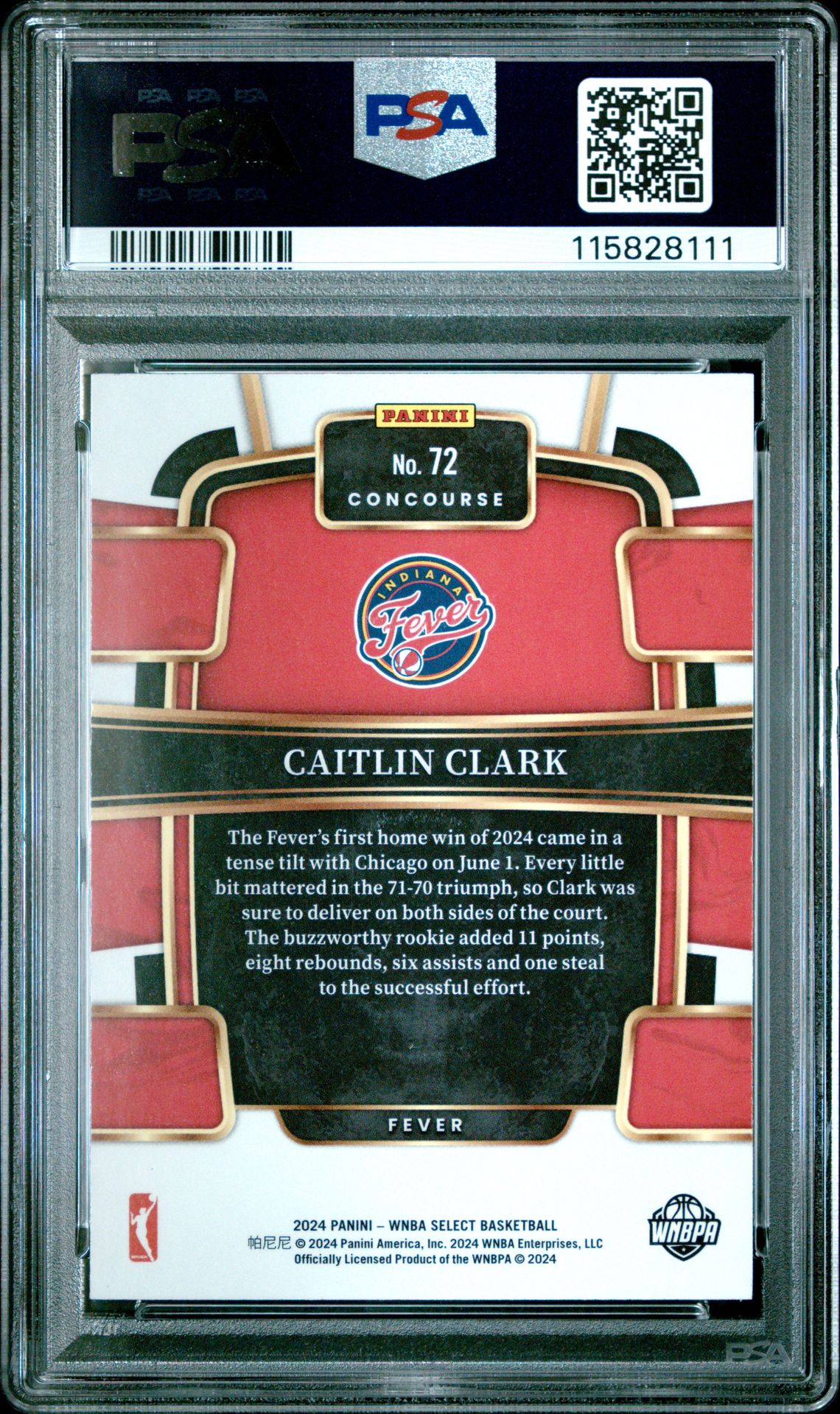 2024 Panini Select Wnba Caitlin Clark #72 Gem Mt 10 back