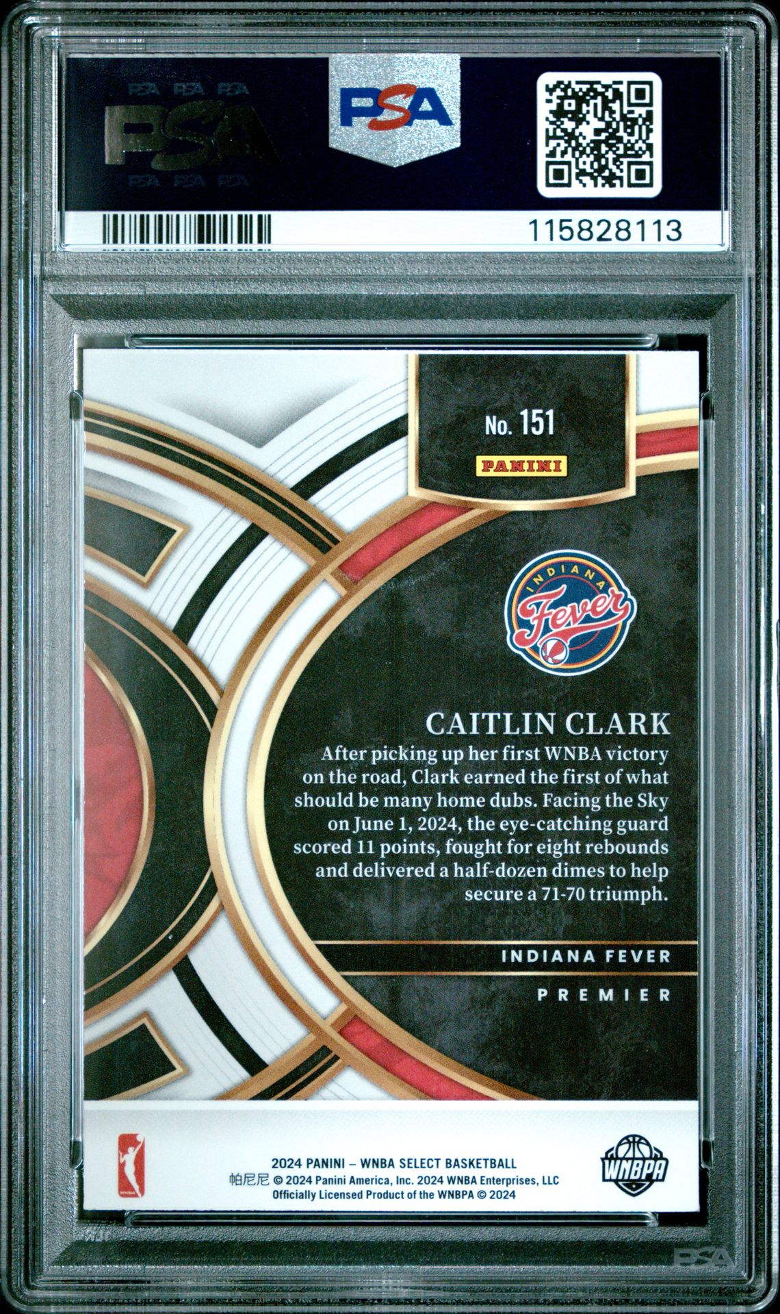 2024 Panini Select Wnba Caitlin Clark #151 Mint 9 back