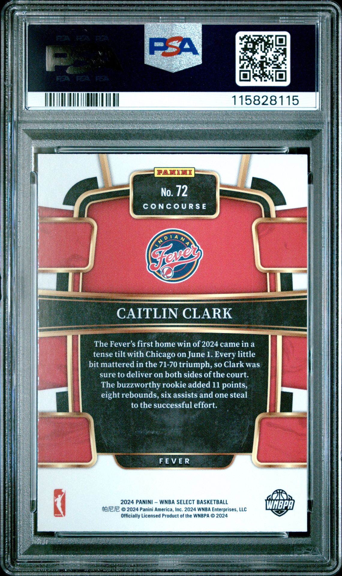 2024 Panini Select Wnba Caitlin Clark #72 Mint 9 back