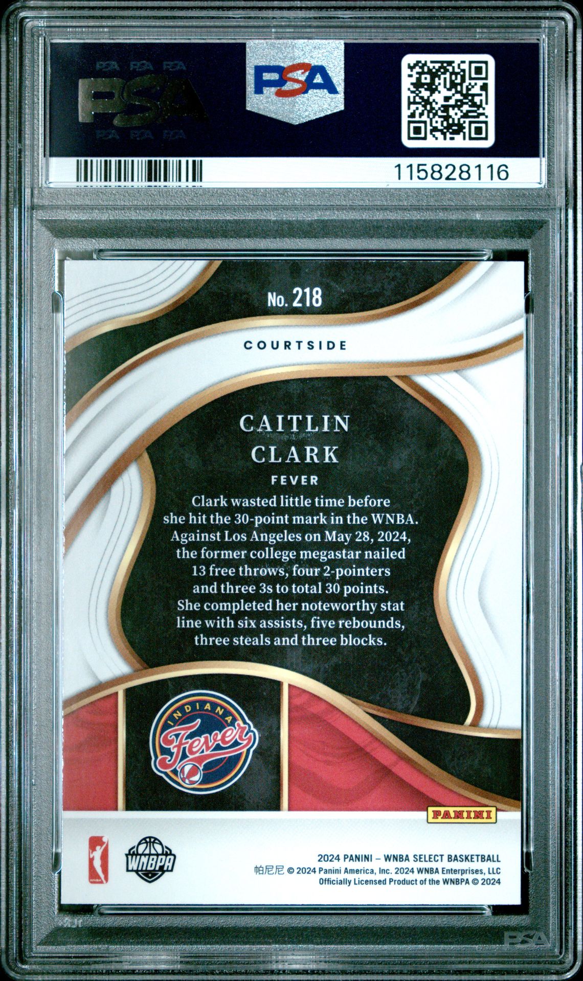2024 Panini Select Wnba Caitlin Clark #218 Gem Mt 10 back