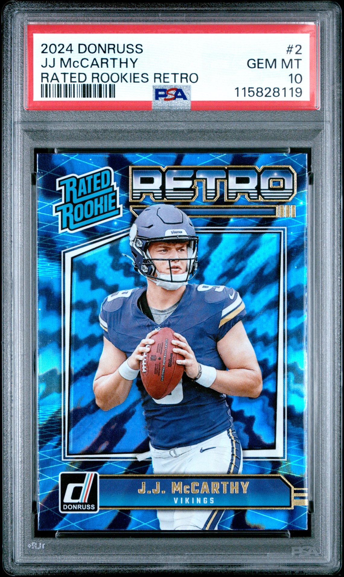 2024 Panini Donruss Rated Rookies Retro Jj Mccarthy #2 Gem Mt 10 front