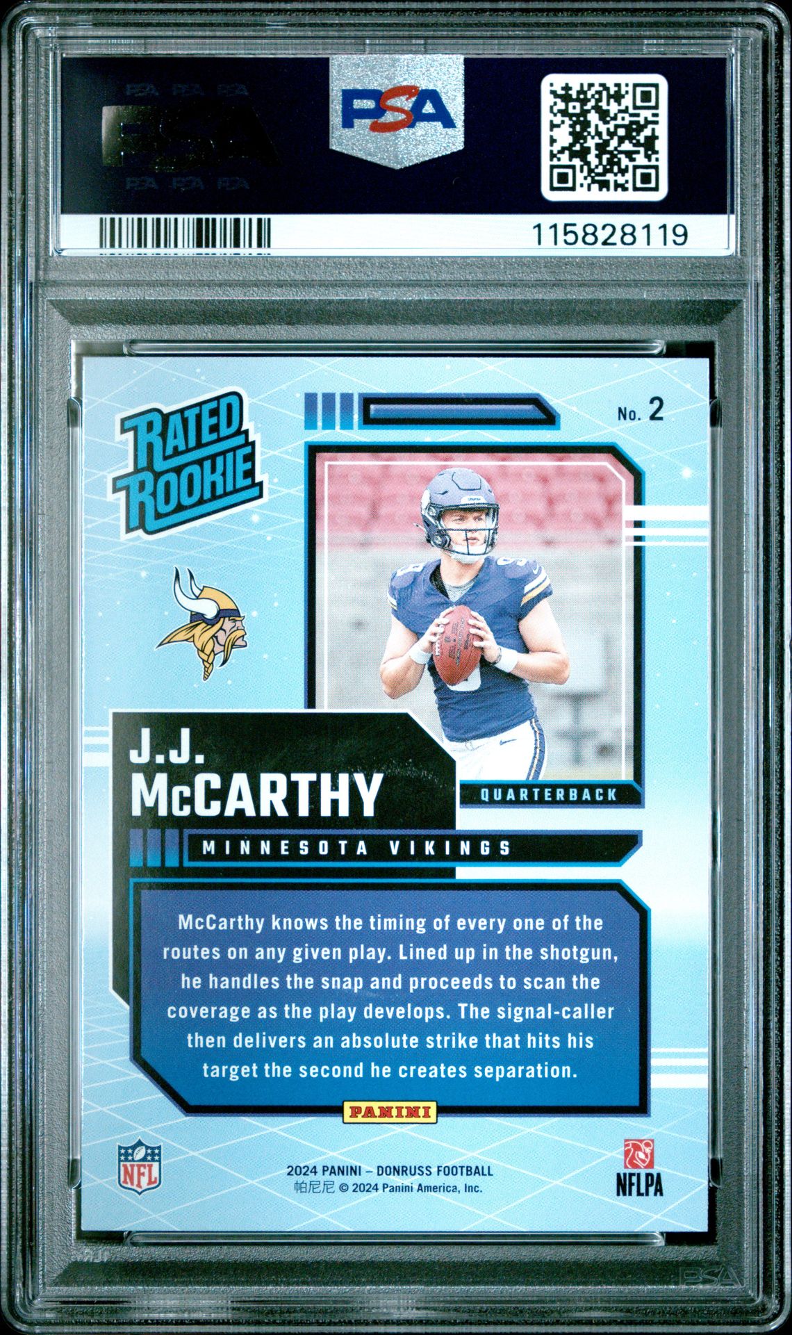 2024 Panini Donruss Rated Rookies Retro Jj Mccarthy #2 Gem Mt 10 back