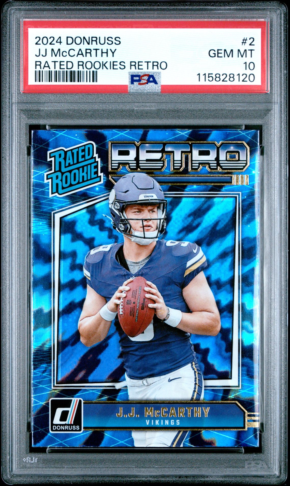 2024 Panini Donruss Rated Rookies Retro Jj Mccarthy #2 Gem Mt 10 front