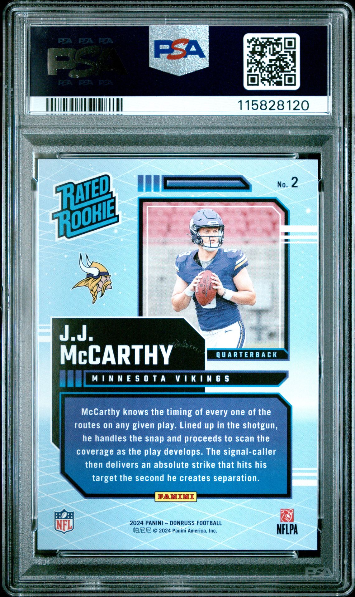 2024 Panini Donruss Rated Rookies Retro Jj Mccarthy #2 Gem Mt 10 back