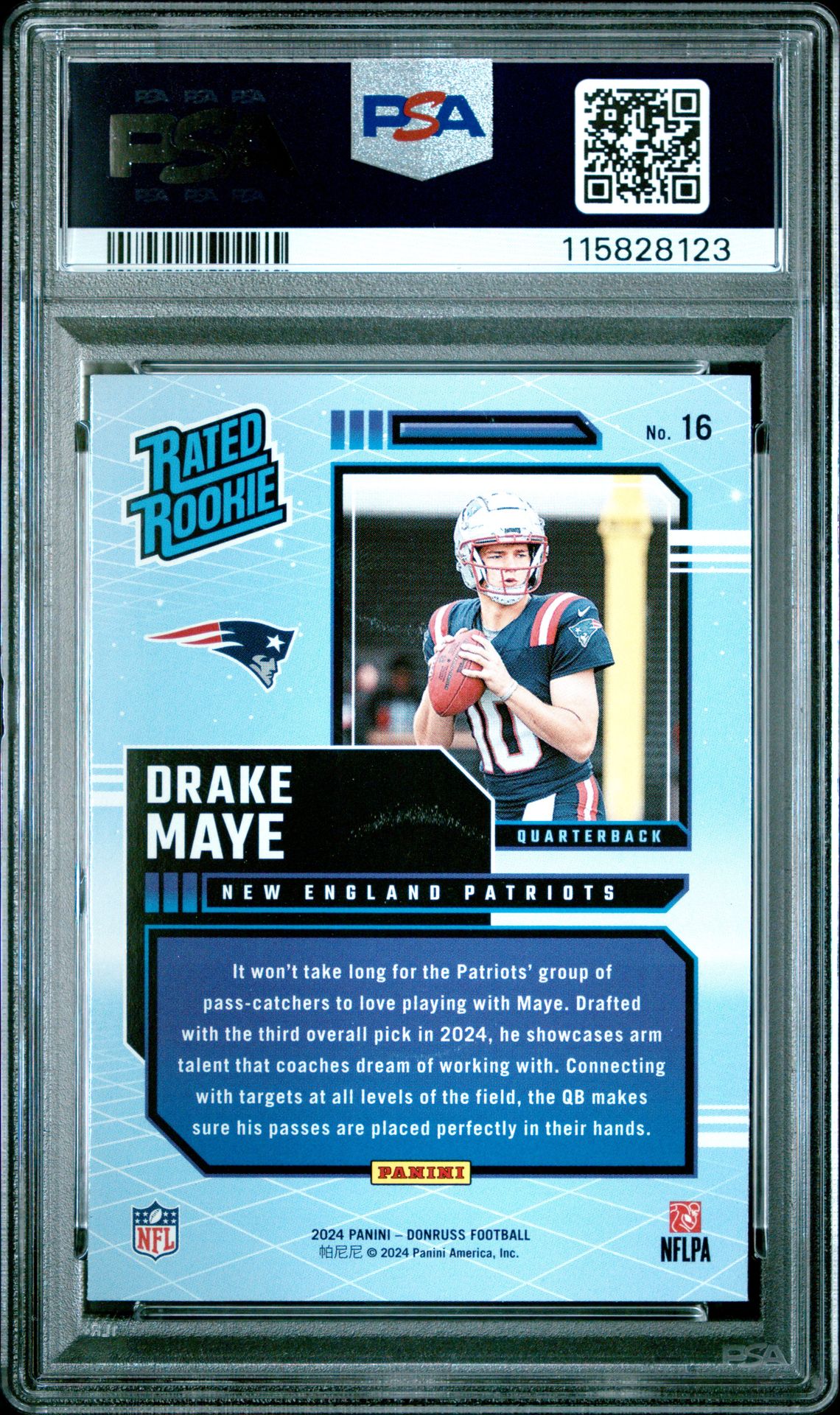 2024 Panini Donruss Rated Rookies Retro Drake Maye #16 Gem Mt 10 back