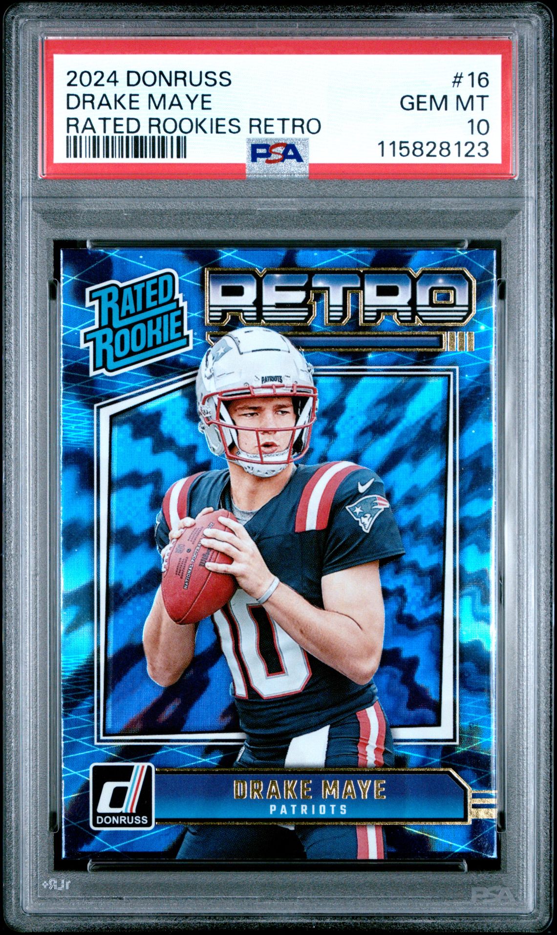 2024 Panini Donruss Rated Rookies Retro Drake Maye #16 Gem Mt 10 front