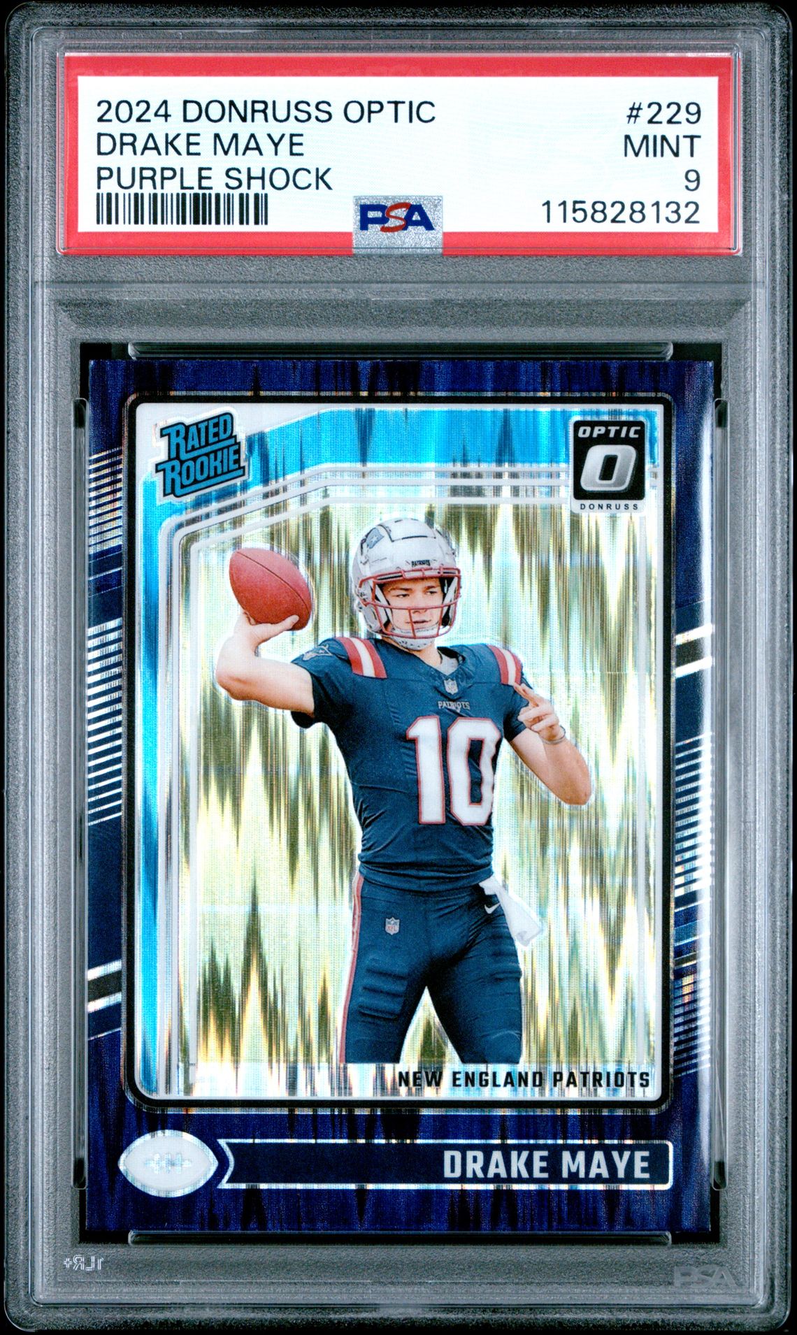 2024 Panini Donruss Optic Drake Maye #229 (Purple Shock) Mint 9 front
