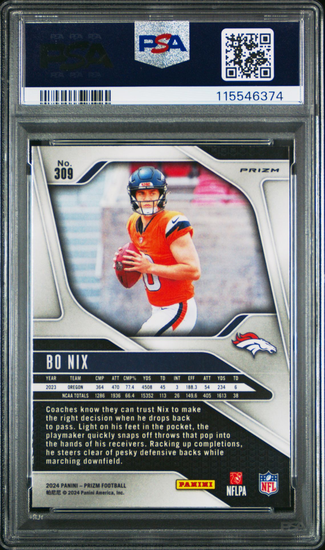 2024 Panini Prizm Bo Nix #309 (Green Prizm) Mint 9 back