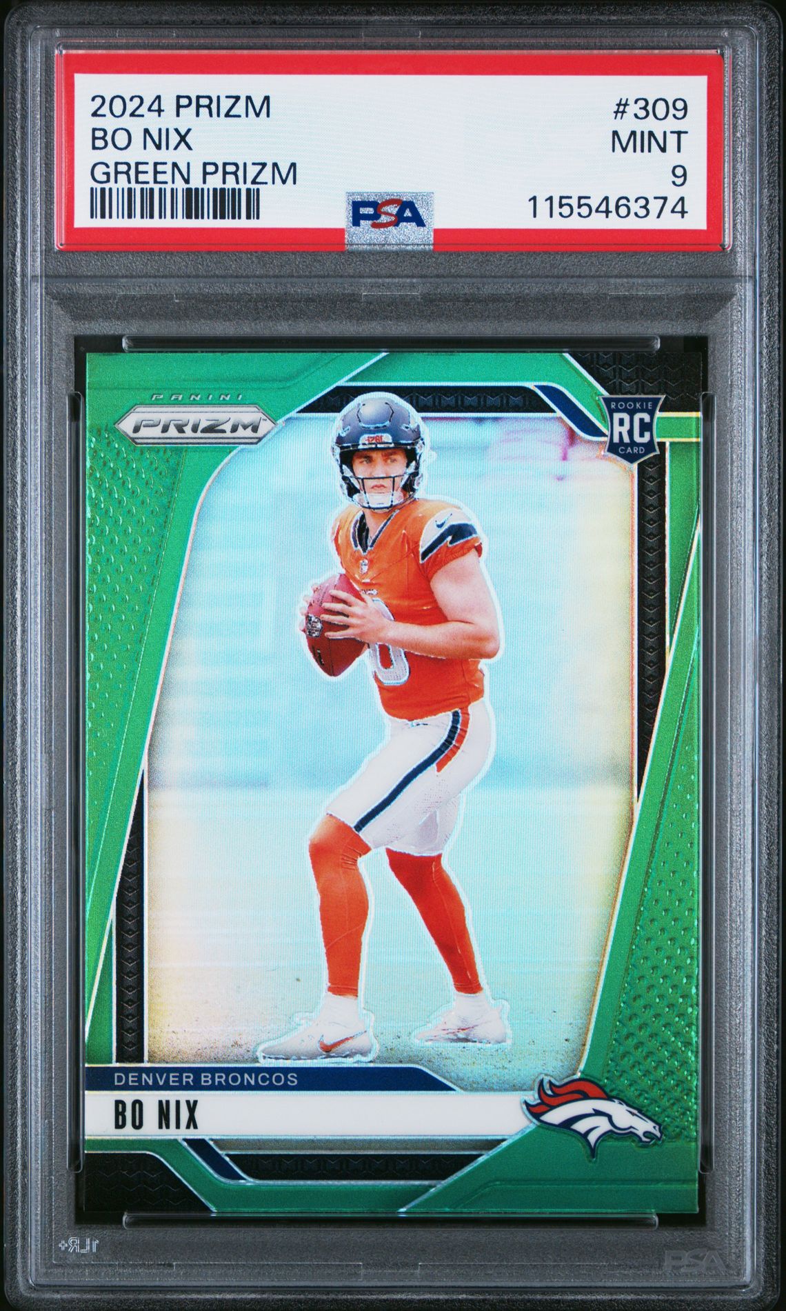 2024 Panini Prizm Bo Nix #309 (Green Prizm) Mint 9 front