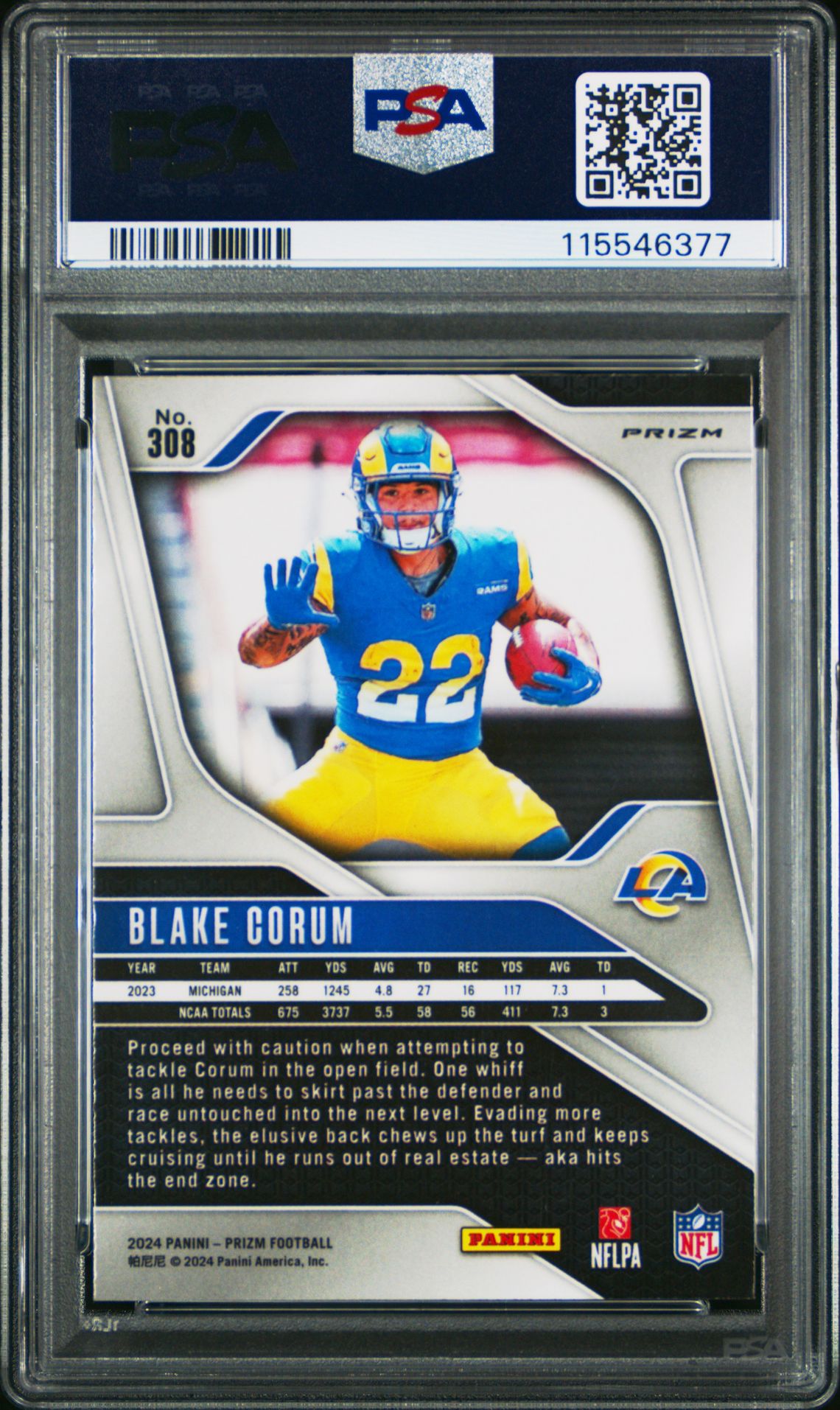 2024 Panini Prizm Blake Corum #308 (Silver Prizm) Mint 9 back
