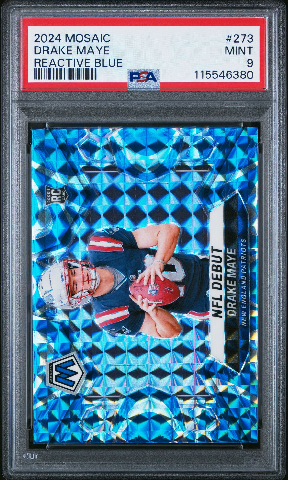 2024 Panini Mosaic Drake Maye #273 (Reactive Blue) Mint 9 front