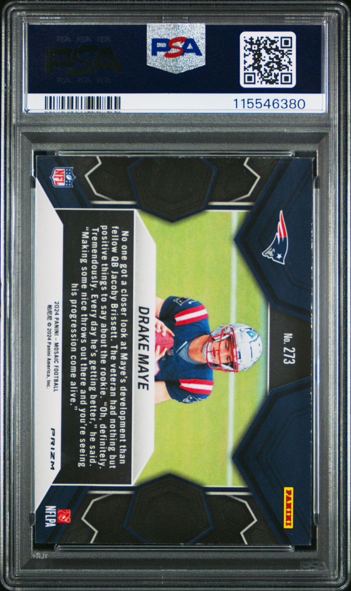 2024 Panini Mosaic Drake Maye #273 (Reactive Blue) Mint 9 back