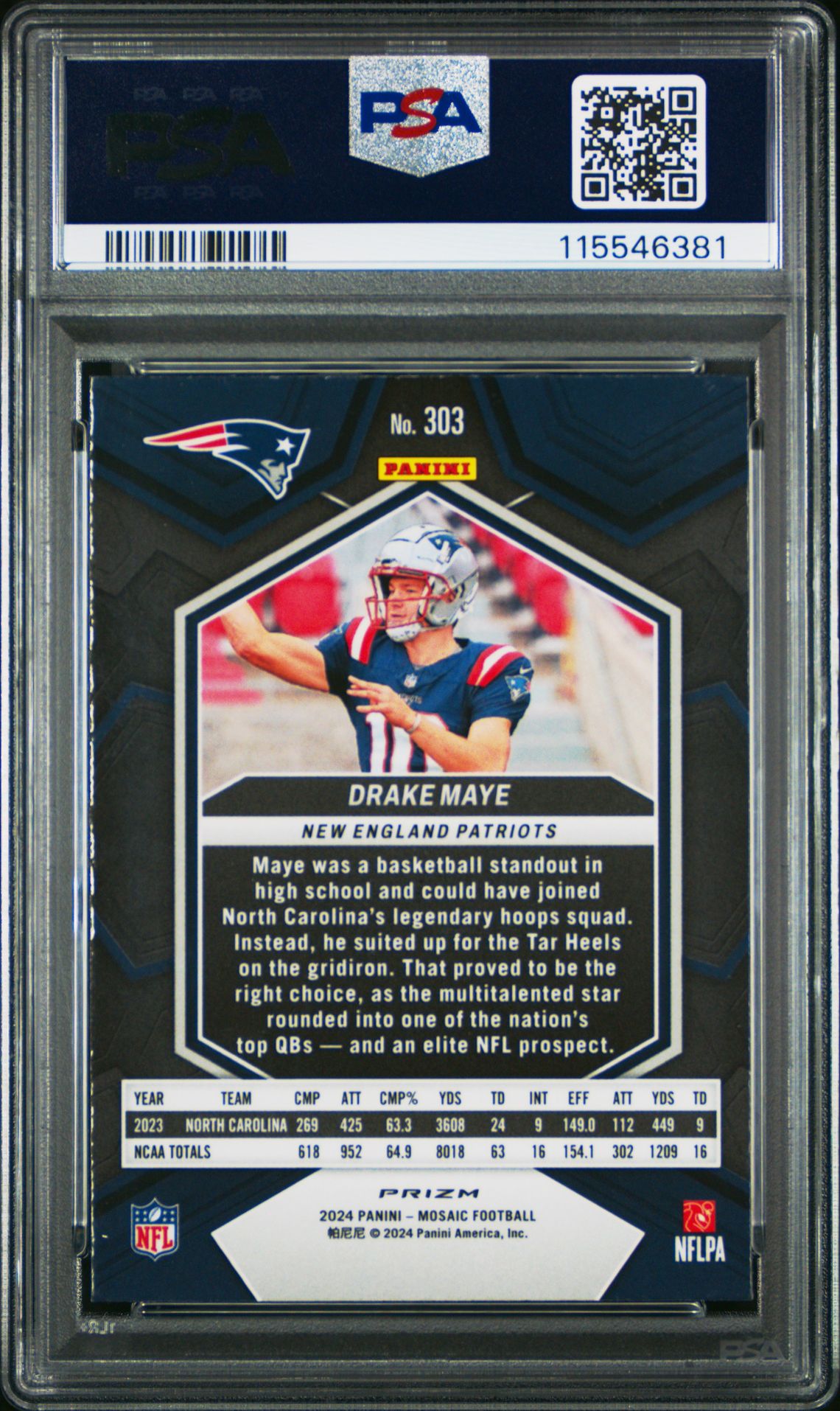 2024 Panini Mosaic Drake Maye #303 (Mosaic) Gem Mt 10 back