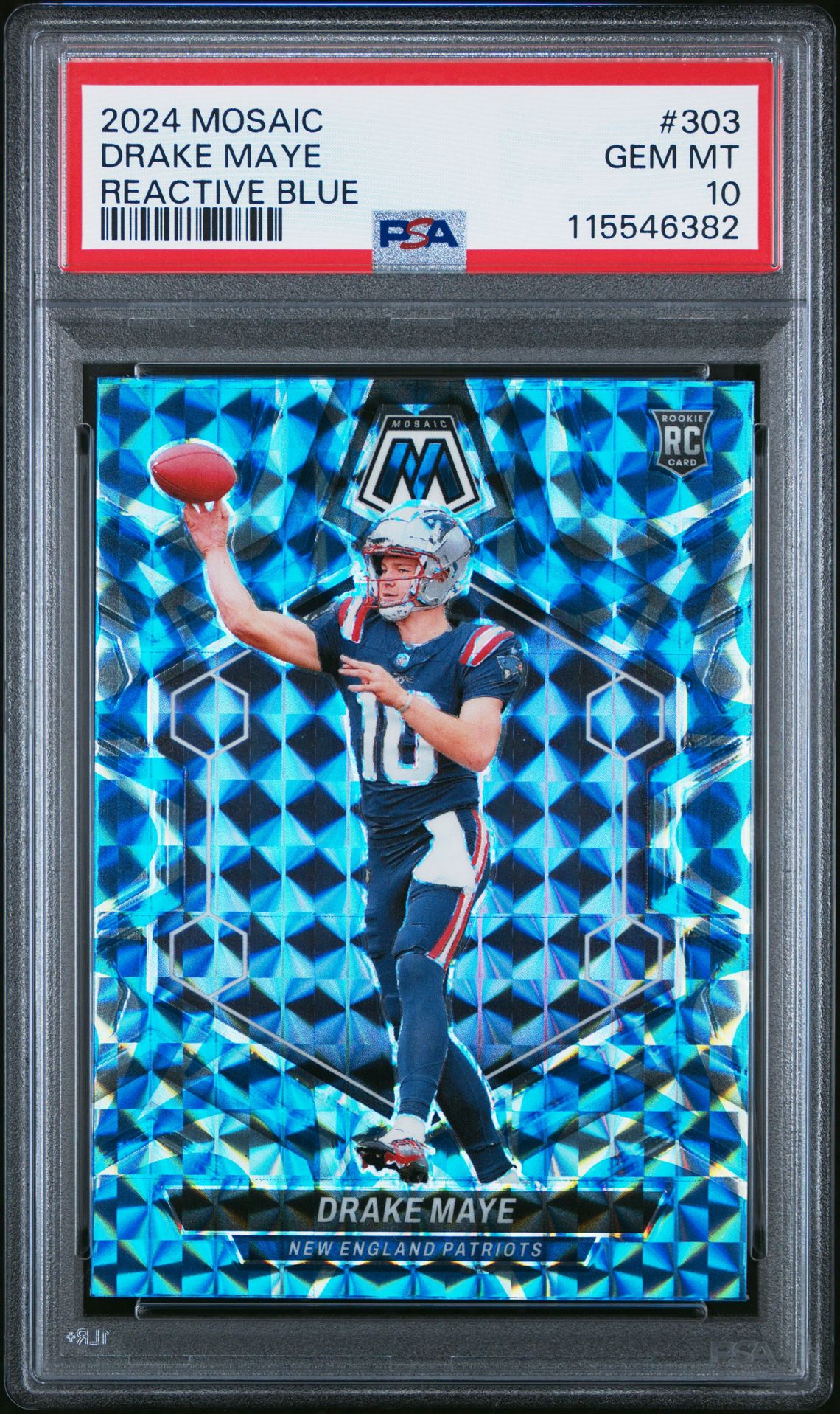 2024 Panini Mosaic Drake Maye #303 (Reactive Blue) Gem Mt 10 front