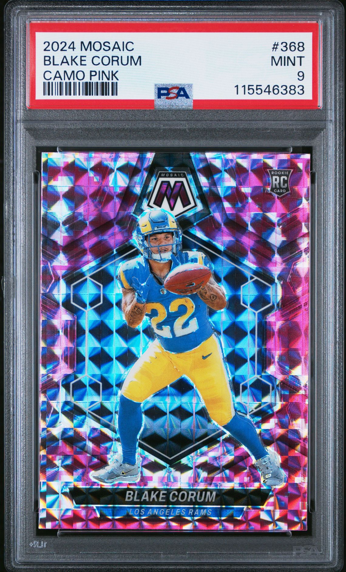 2024 Panini Mosaic Blake Corum #368 (Camo Pink) Mint 9 front