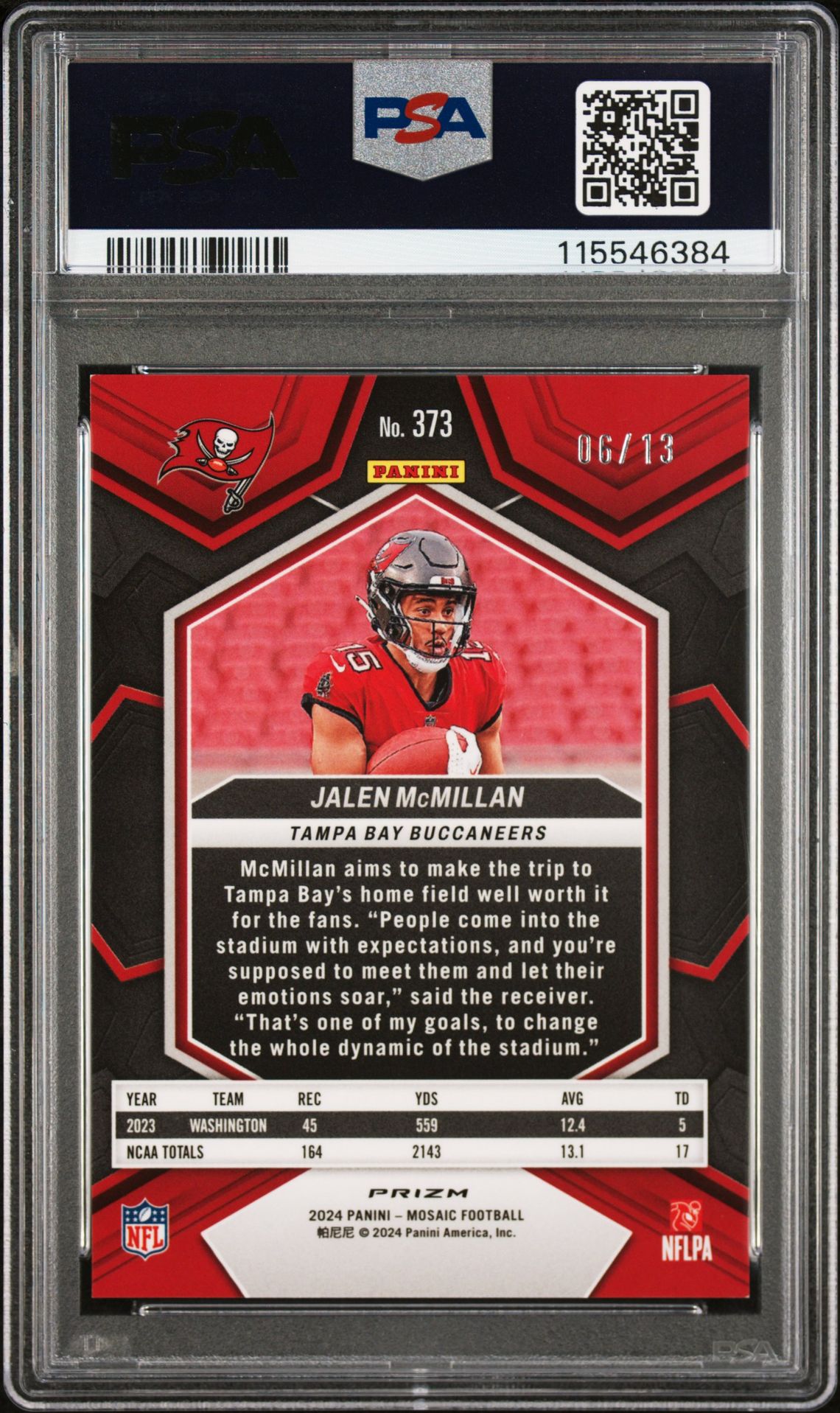 2024 Panini Mosaic Jalen Mcmillan #373 (Pink Swirl) Mint 9 back