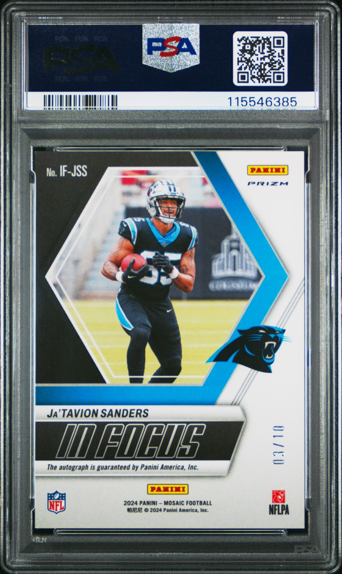 2024 Panini Mosaic In Focus Signatures Ja'tavion Sanders #Ifjss (In Focus Signature-Gold) Mint 9 back