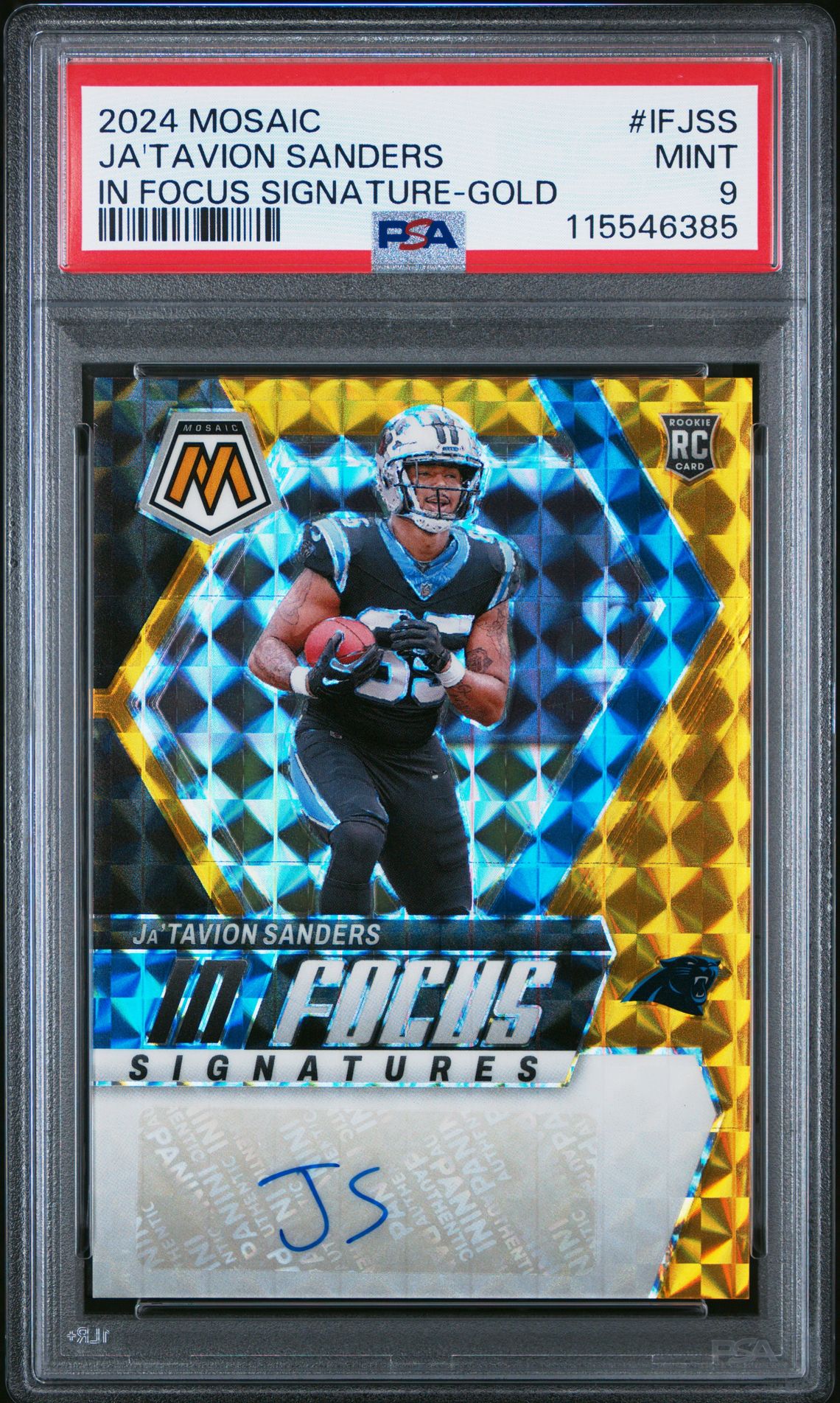 2024 Panini Mosaic In Focus Signatures Ja'tavion Sanders #Ifjss (In Focus Signature-Gold) Mint 9 front