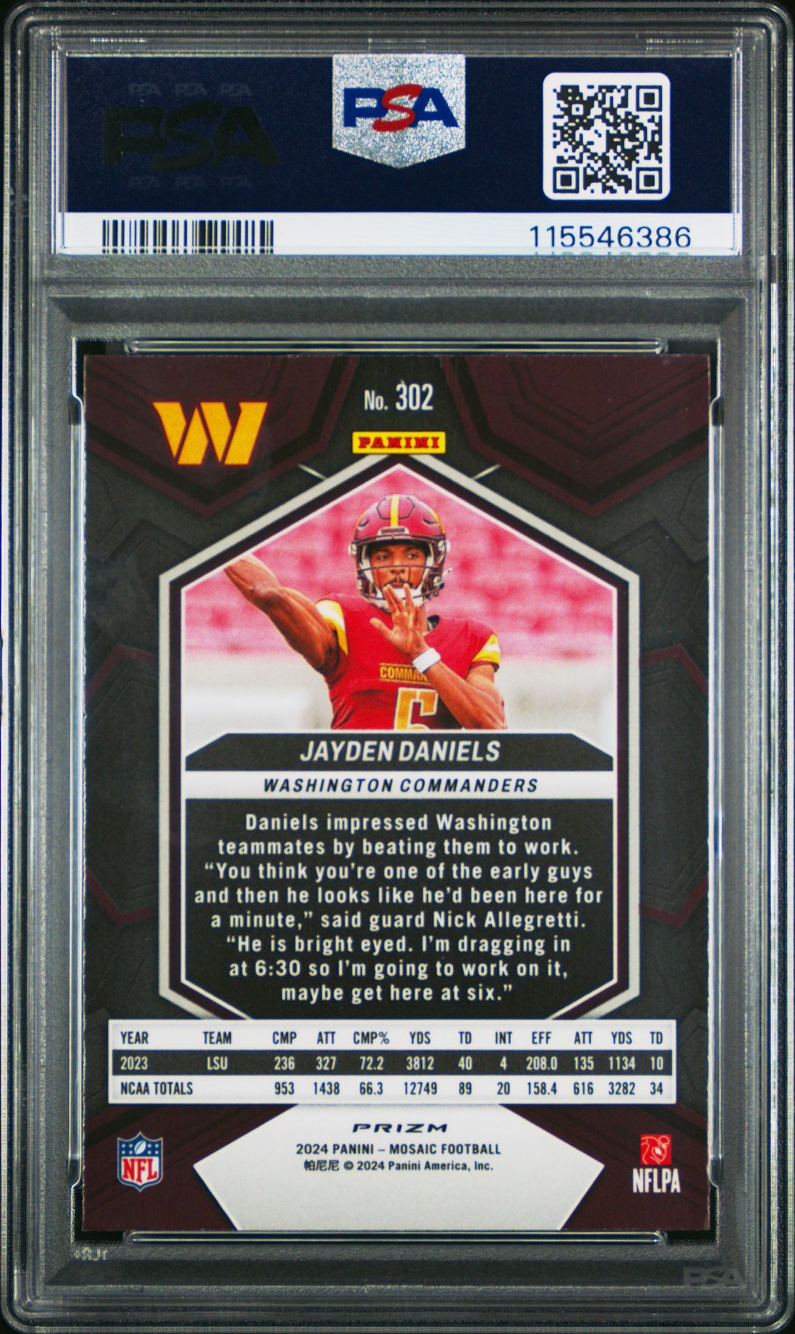 2024 Panini Mosaic Jayden Daniels #302 (Green) Gem Mt 10 back