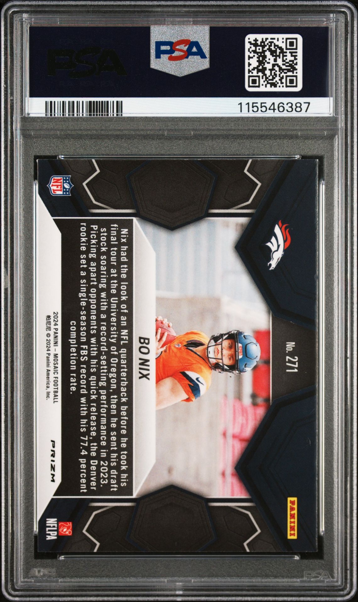 2024 Panini Mosaic Bo Nix #271 (Reactive Yellow) Mint 9 back