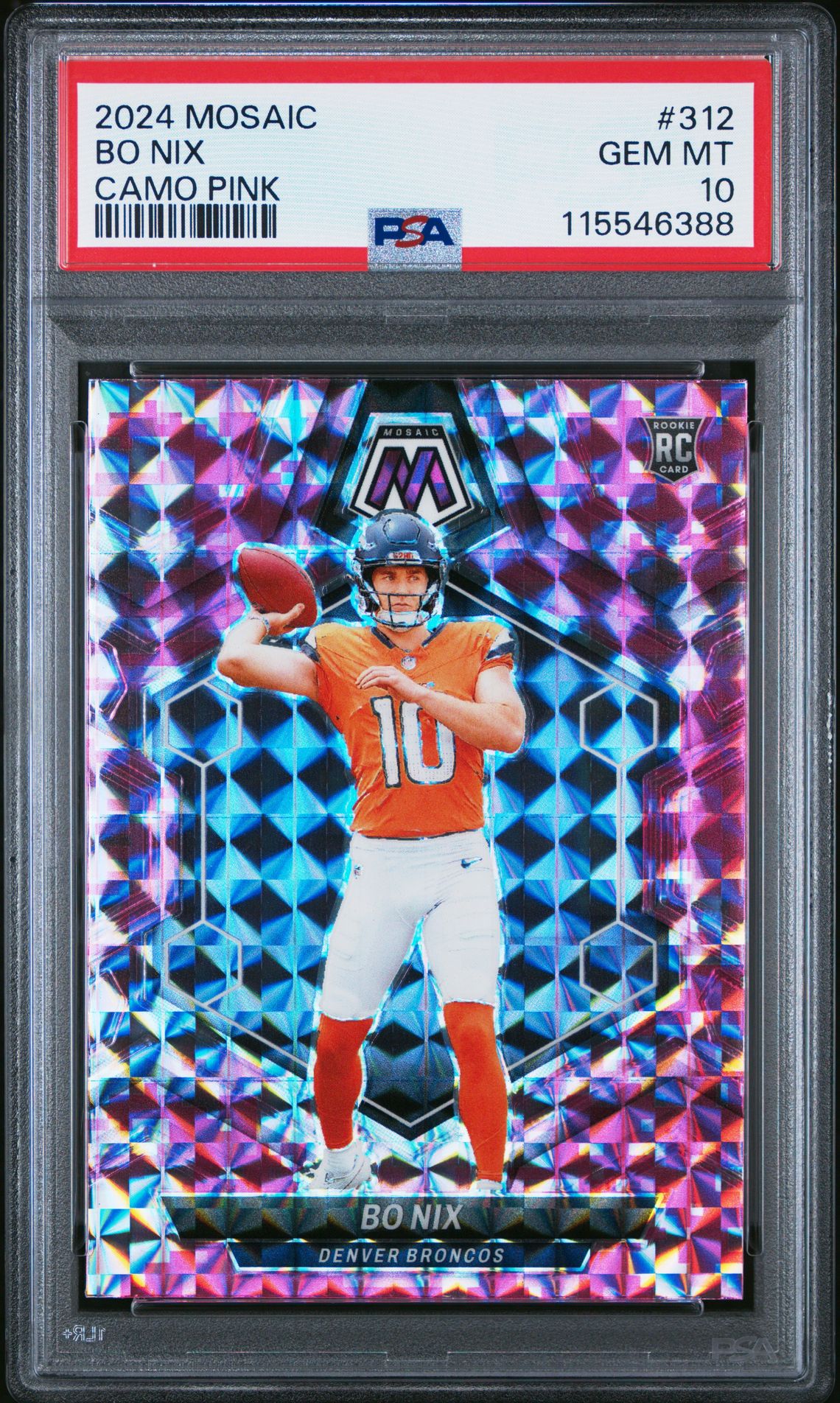2024 Panini Mosaic Bo Nix #312 (Camo Pink) Gem Mt 10 front