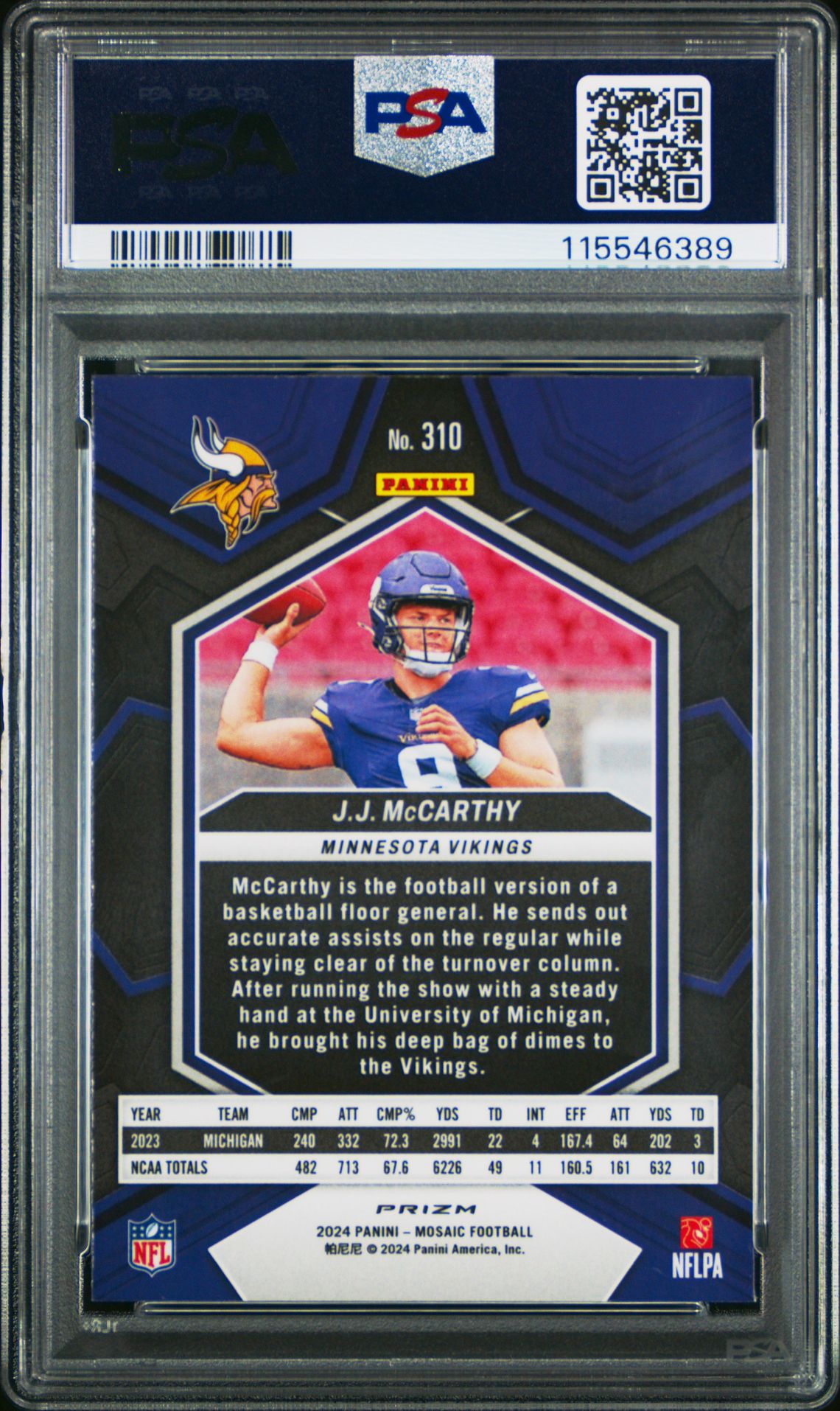 2024 Panini Mosaic Jj Mccarthy #310 (Mosaic) Gem Mt 10 back