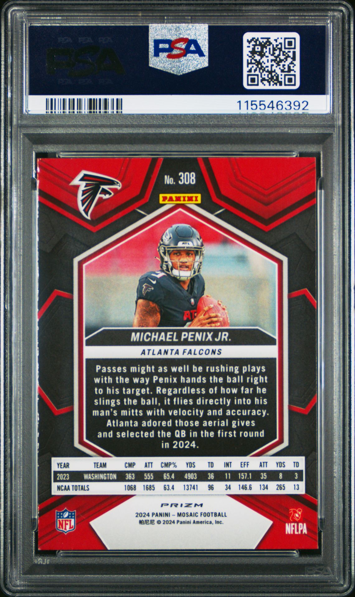 2024 Panini Mosaic Michael Penix Jr. #308 (Mosaic) Mint 9 back