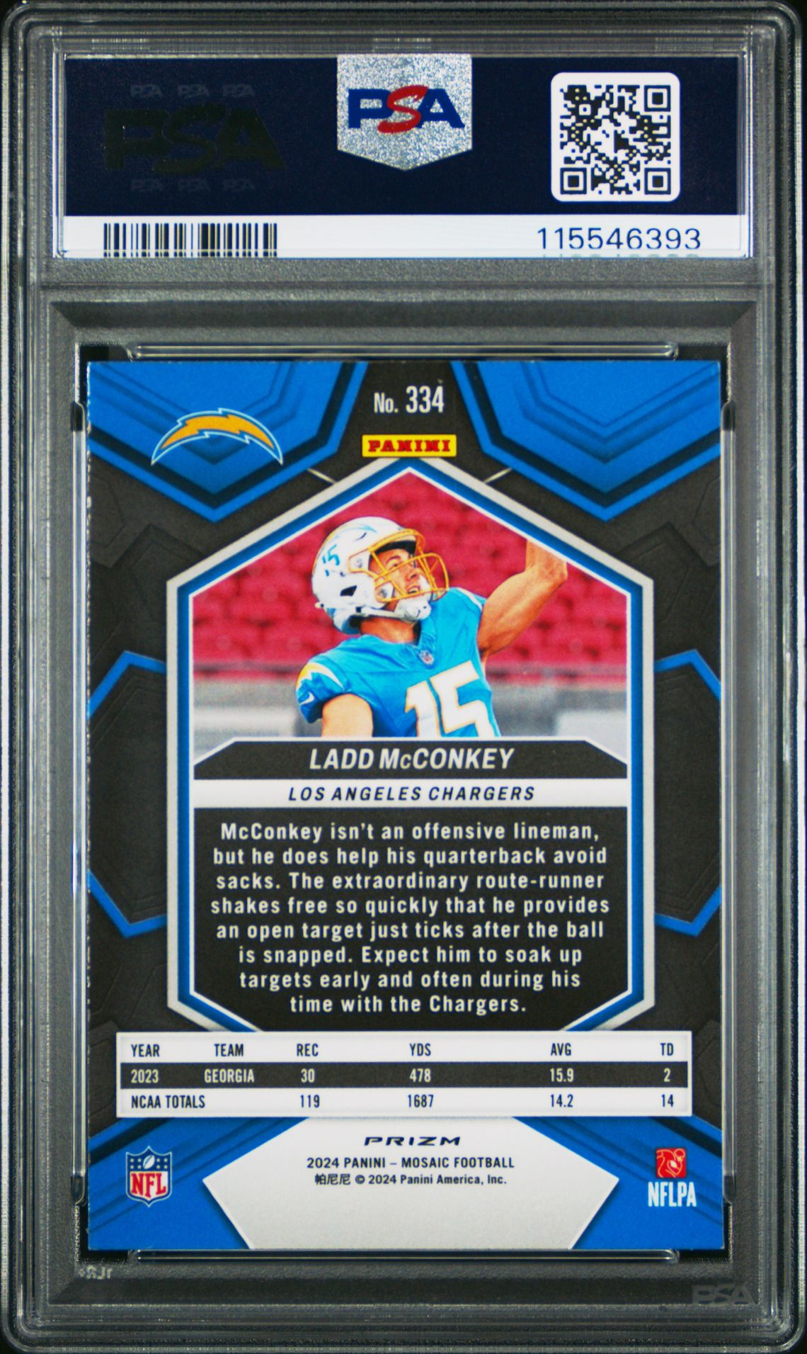 2024 Panini Mosaic Ladd Mcconkey #334 (Reactive Blue) Mint 9 back