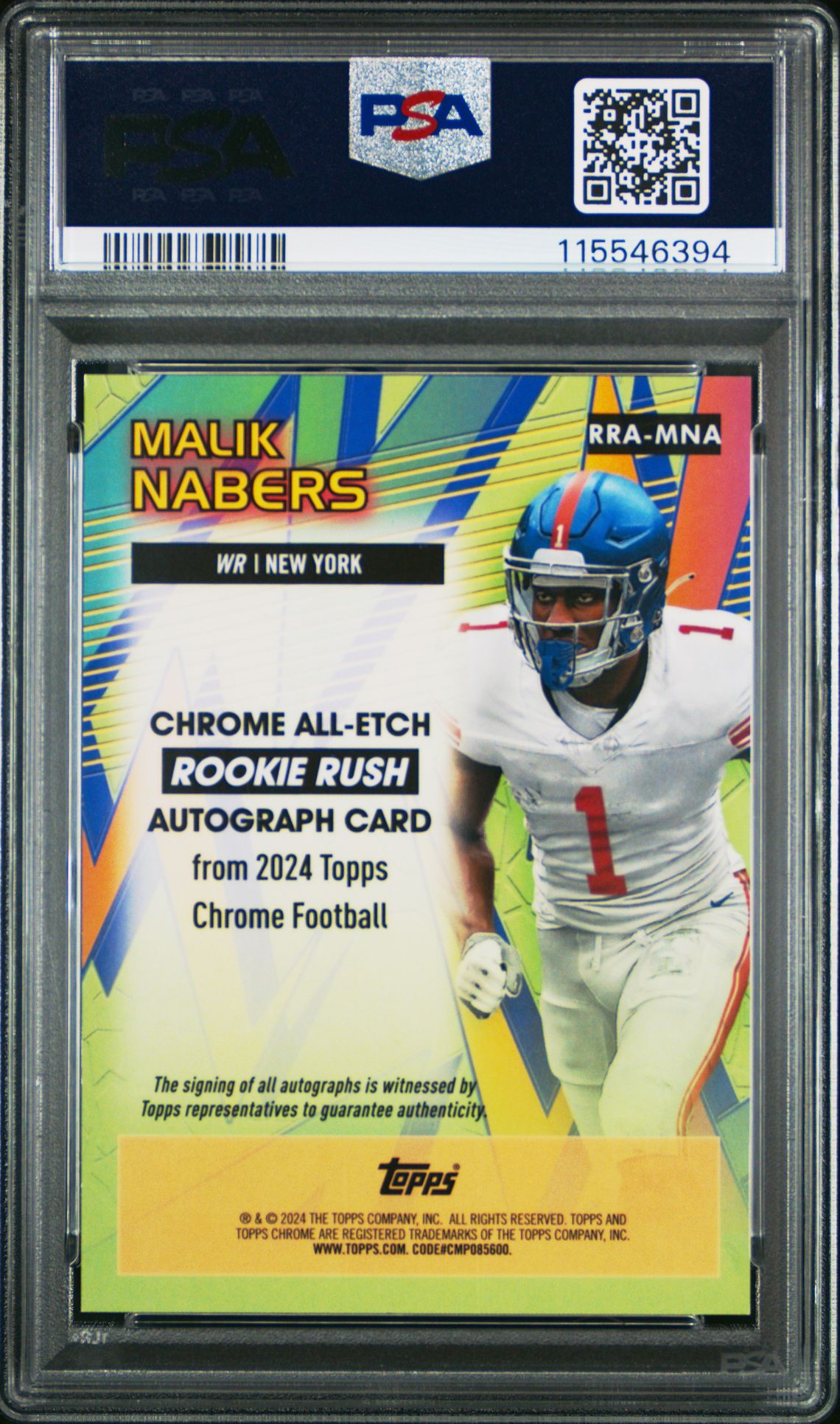 2024 Topps Chrome Chrome All-Etch Rookie Rush Autographs Malik Nabers #Rramna (All-Etch Rk Rsh Au-Aqua Ref) Gem Mt 10 back