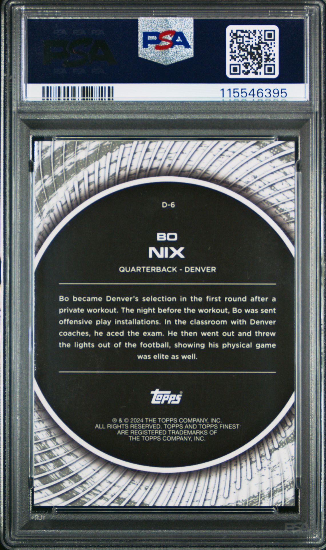 2024 Topps Finest Debut Bo Nix #D6 (Debut-Sky Blue Refractor) Mint 9 back