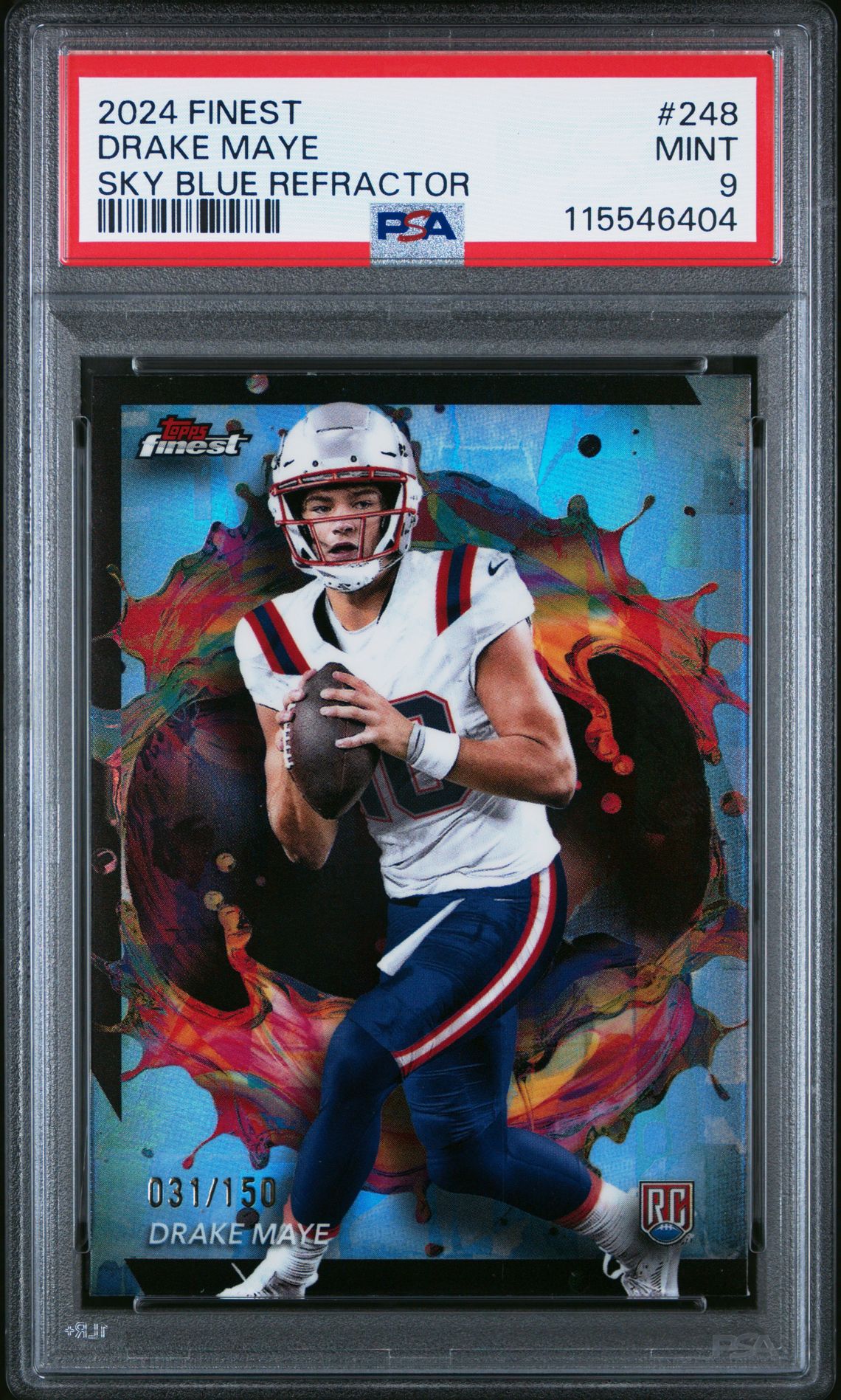 2024 Topps Finest Drake Maye #248 (Sky Blue Refractor) Mint 9 front