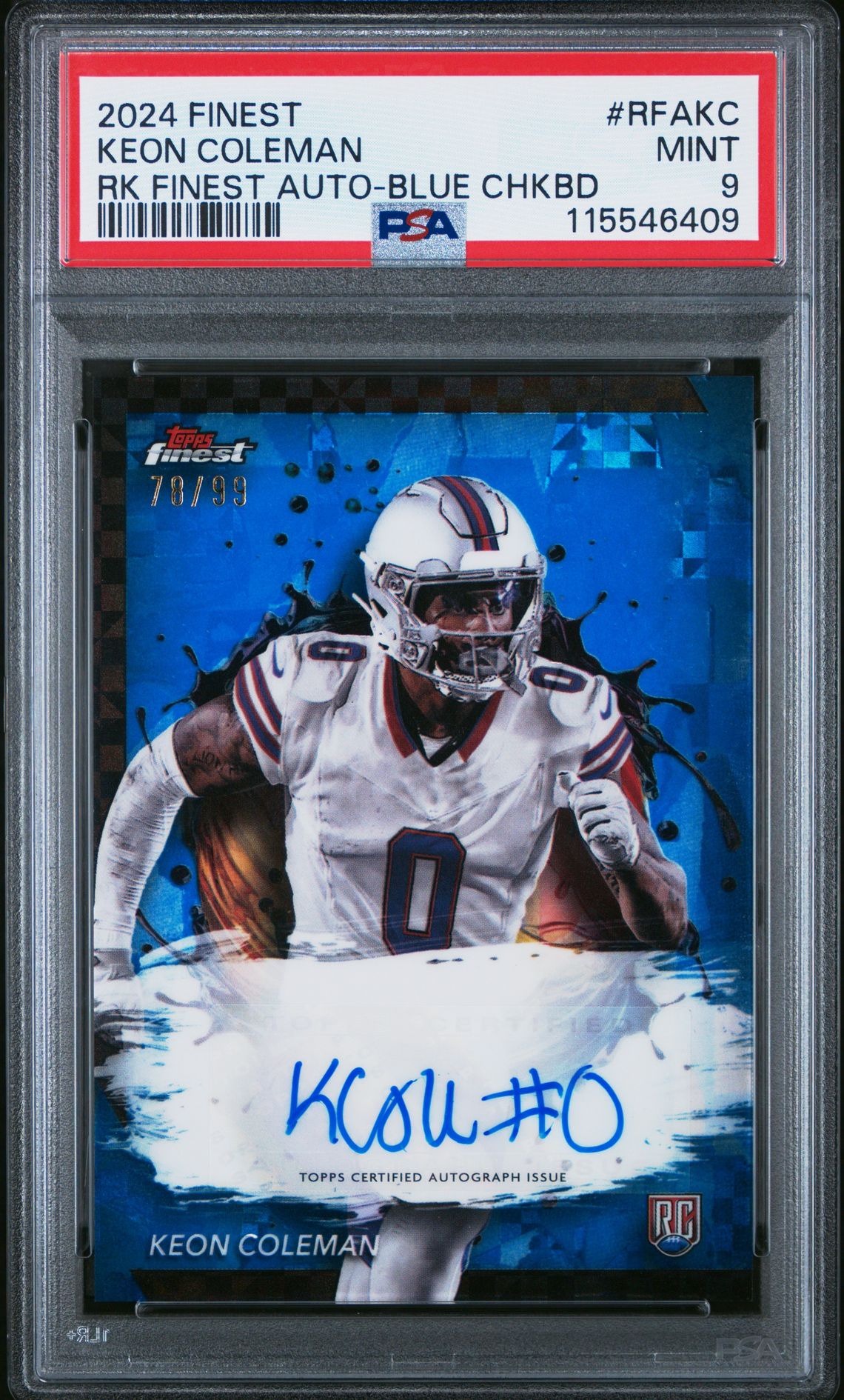 2024 Topps Finest Rookie Finest Autographs Keon Coleman #Rfakc (Rk Finest Auto-Blue Chkbd) Mint 9 front