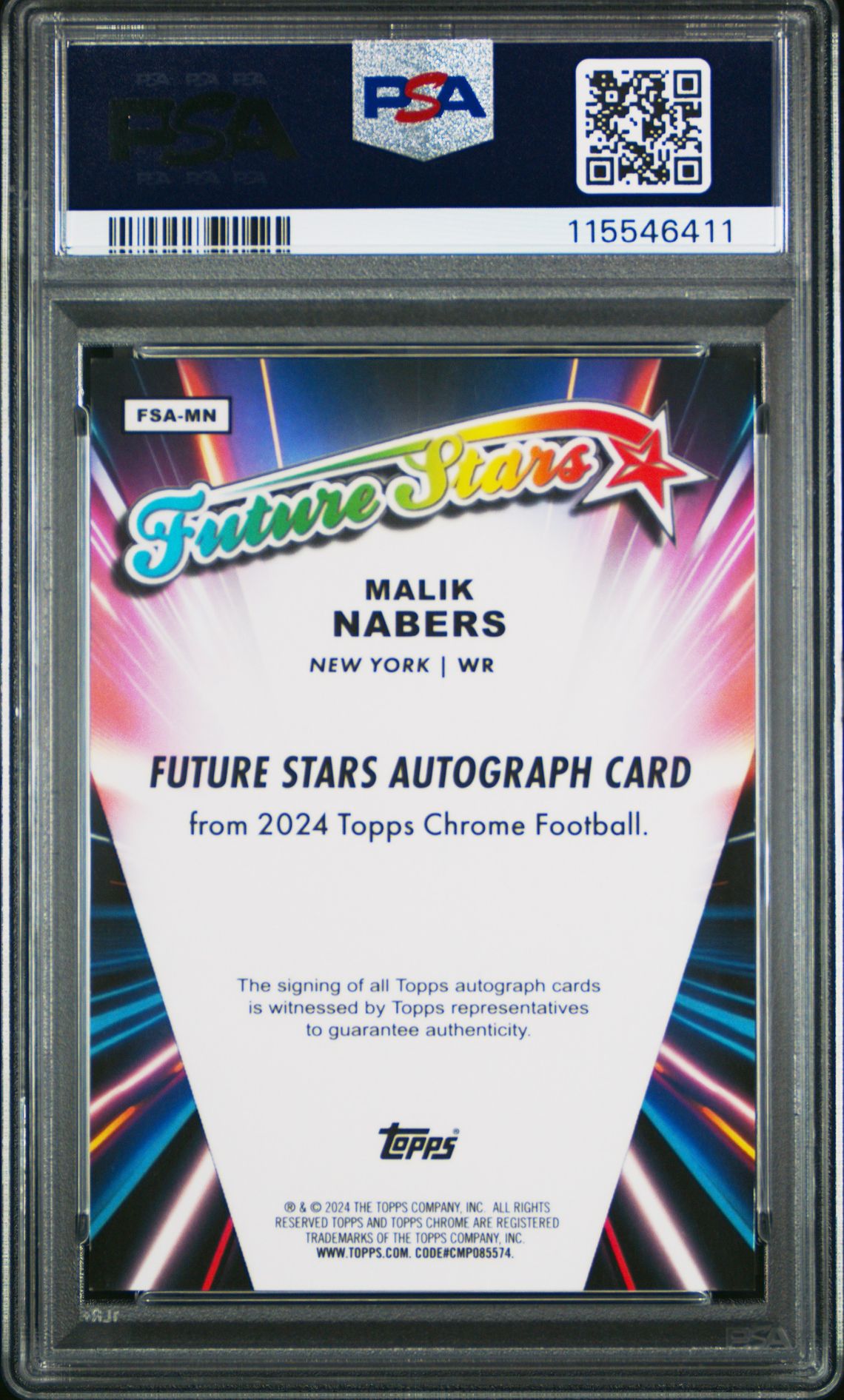 2024 Topps Chrome Future Stars Autographs Malik Nabers #Fsamn (Future Stars Autograph) Gem Mt 10 back