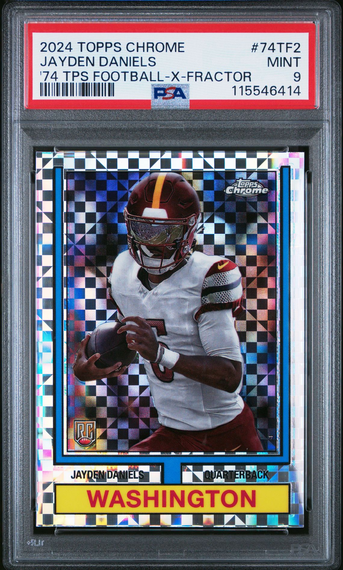 2024 Topps Chrome 1974 Topps Football Jayden Daniels #74Tf2 ('74 Tps Football-X-Fractor) Mint 9 front