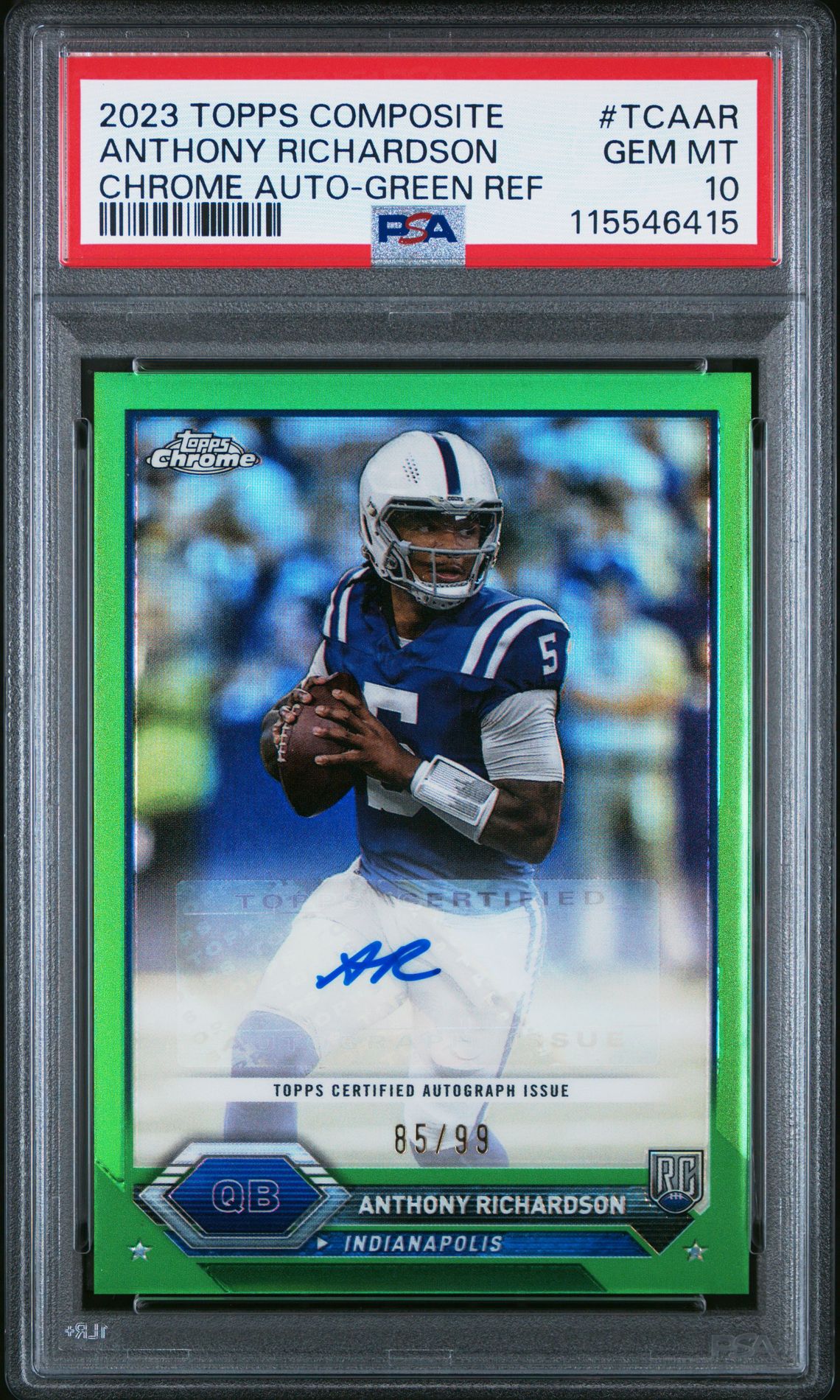 2023 Topps Composite Topps Chrome Autographs Anthony Richardson #Tcaar (Chrome Auto-Green Ref) Gem Mt 10 front