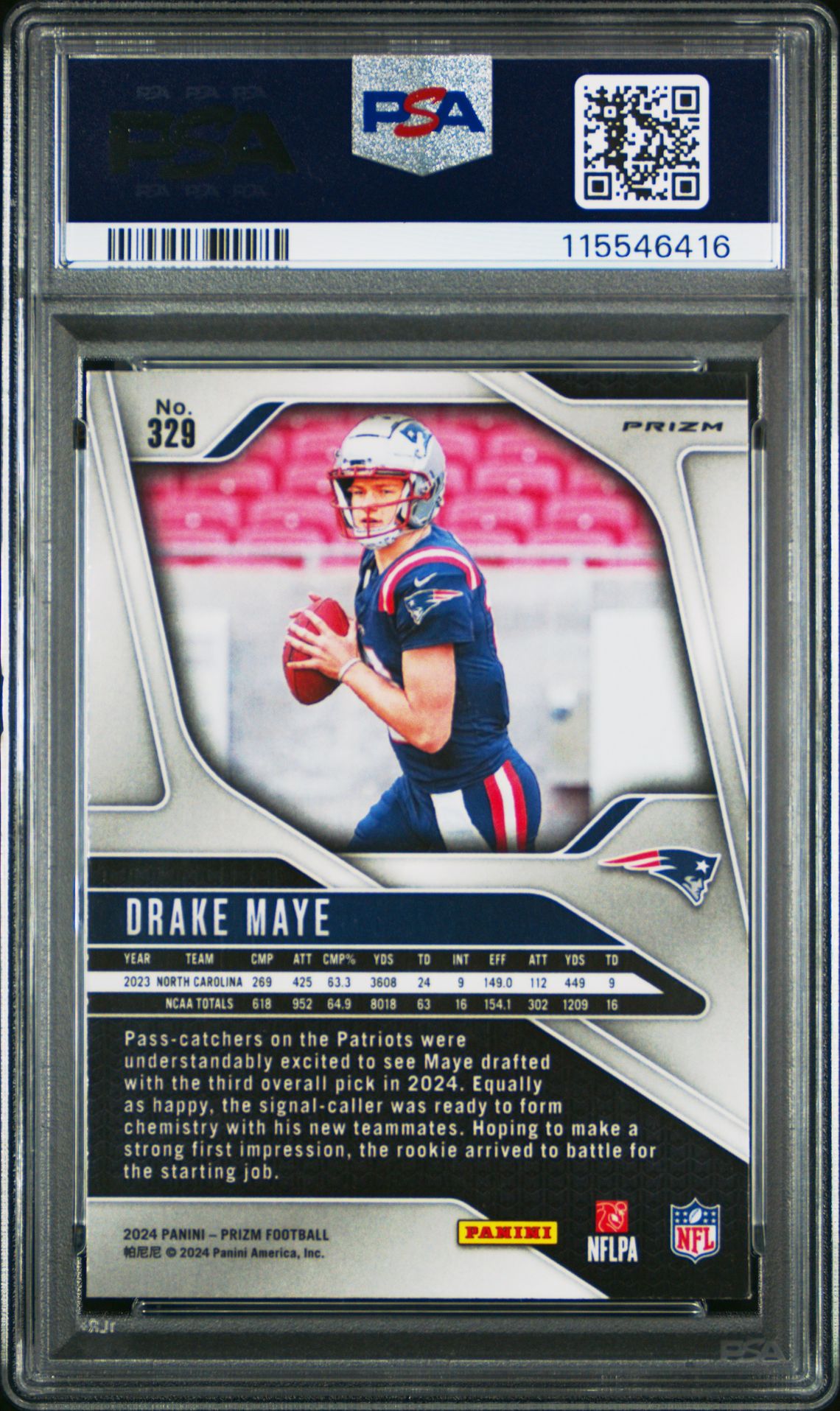 2024 Panini Prizm Drake Maye #329 (Red/White/Blue Prizm) Mint 9 back