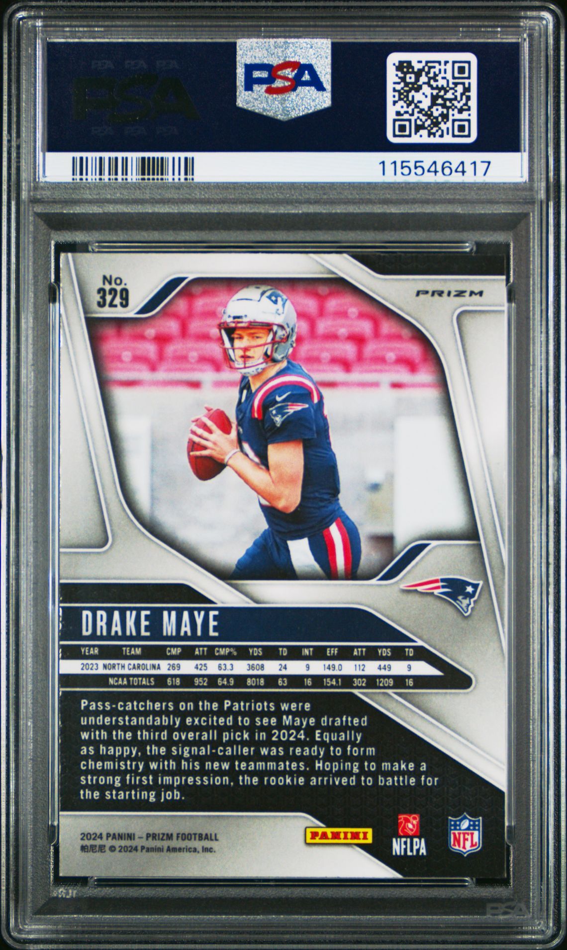 2024 Panini Prizm Drake Maye #329 (Red/White/Blue Prizm) Mint 9 back
